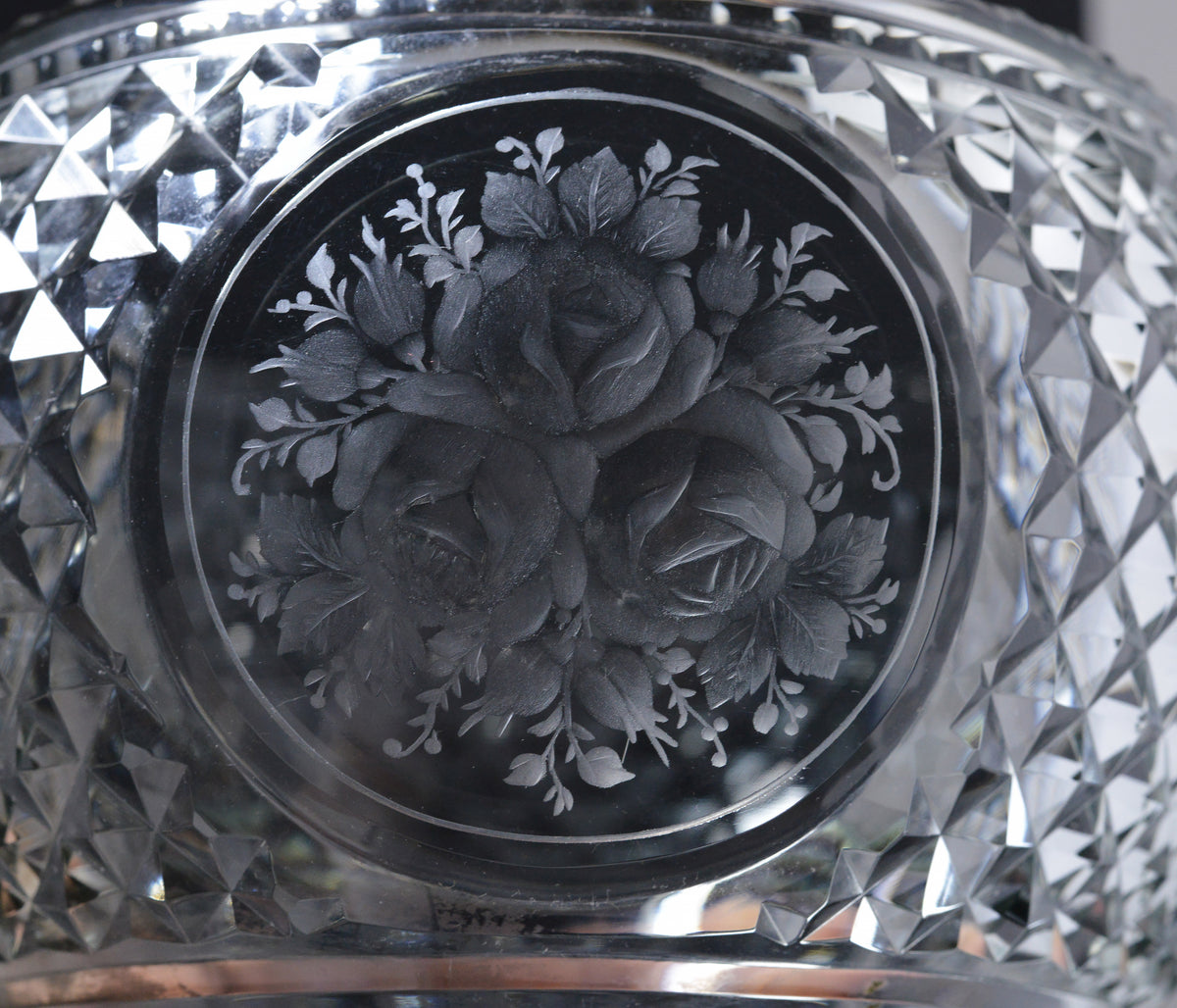 Antique Russian Cut Crystal Glass Vase with Floral Engraved 19th century