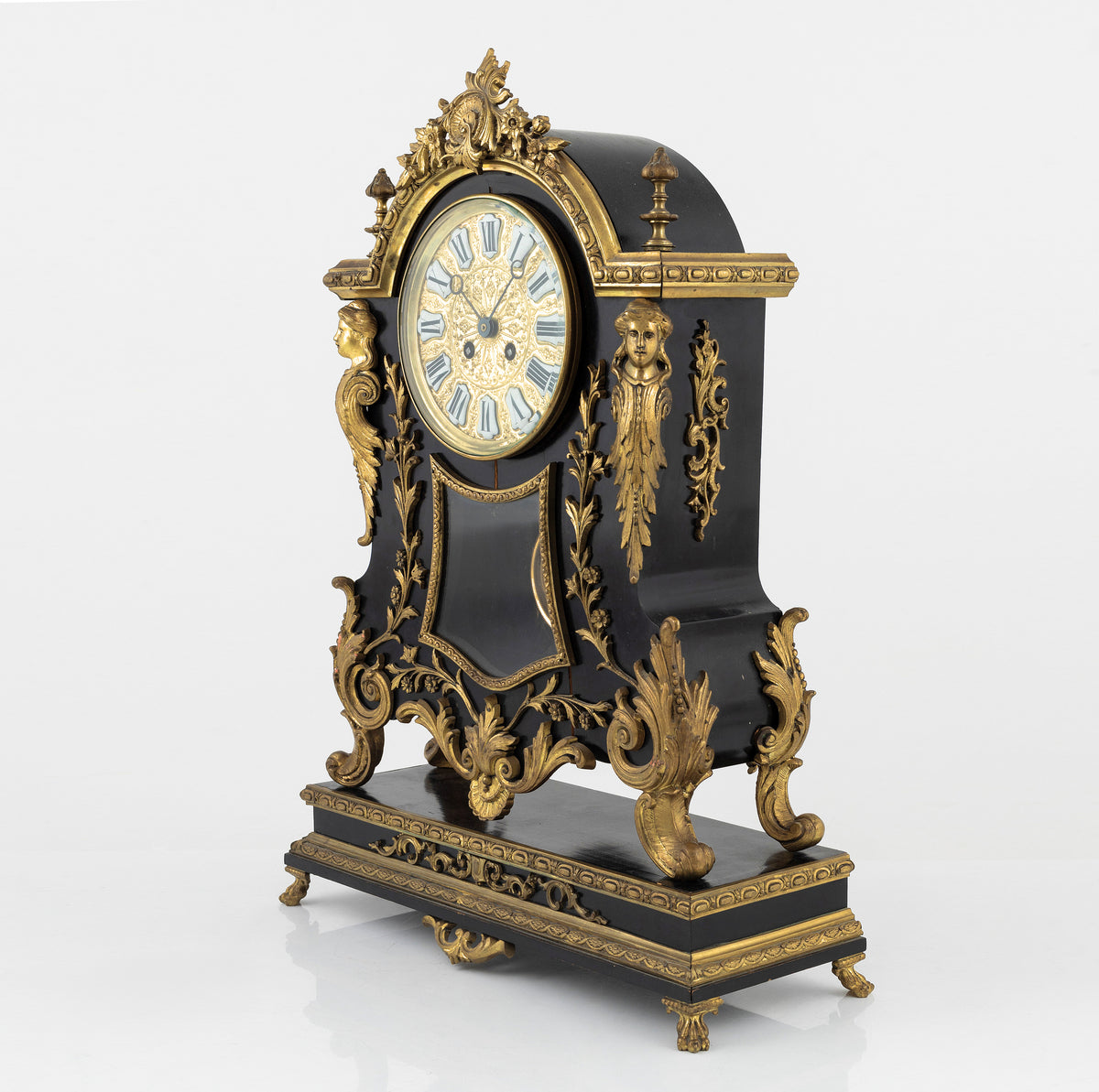 Louis XV Antique Boulle Clock Set Black Wood and Gild Bronze 19th century