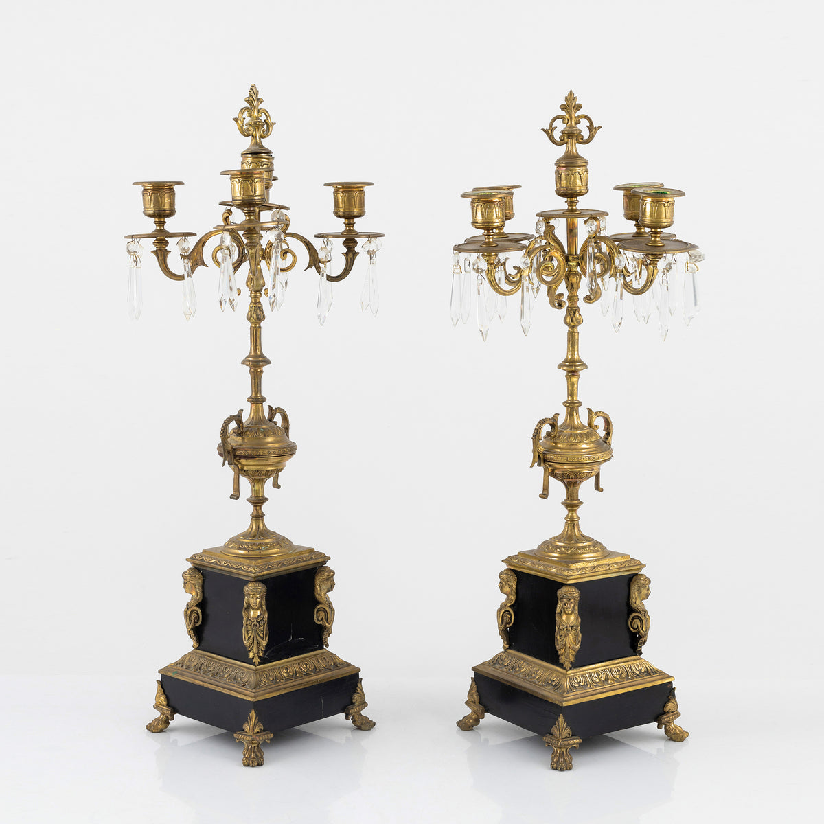 Louis XV Antique Boulle Clock Set Black Wood and Gild Bronze 19th century