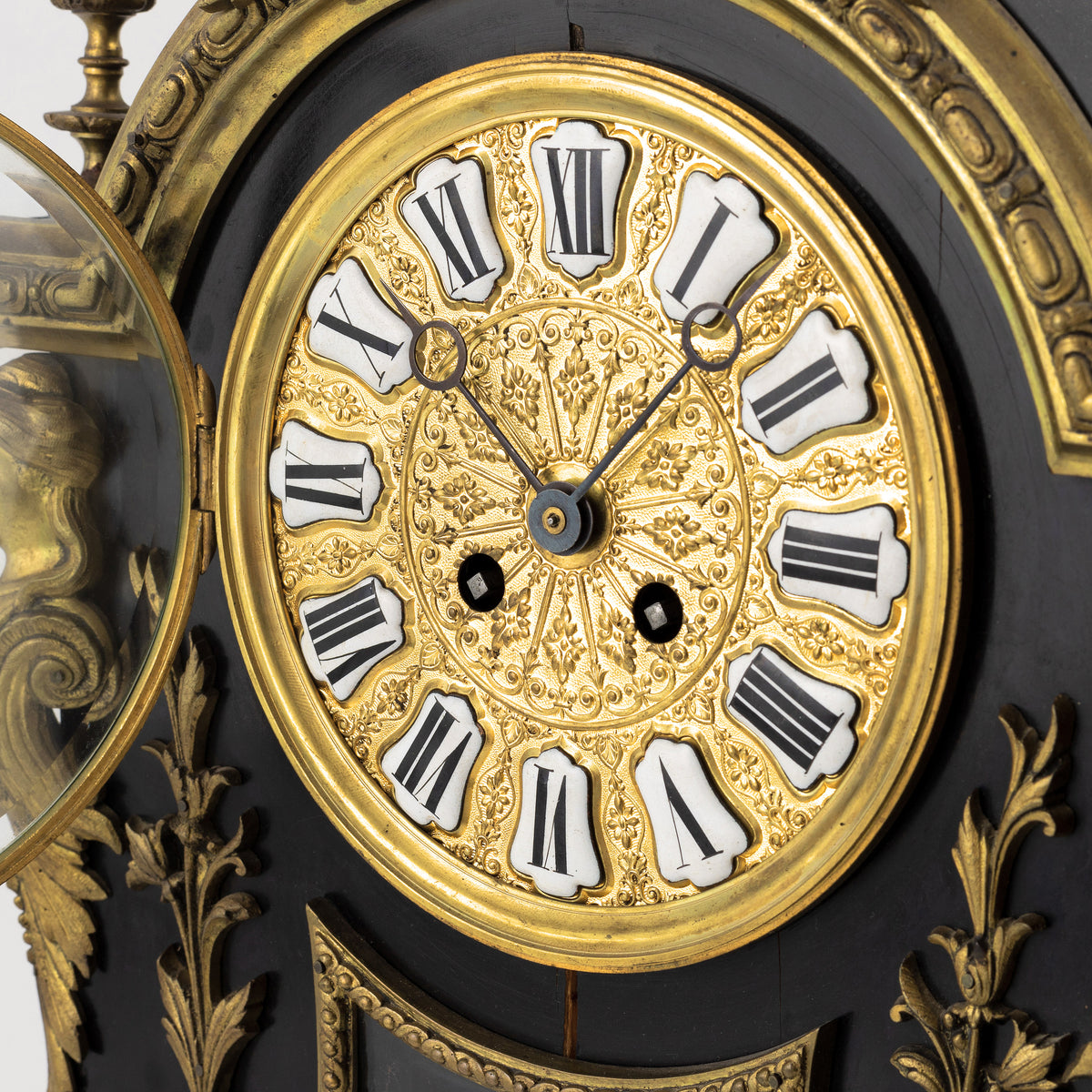 Louis XV Antique Boulle Clock Set Black Wood and Gild Bronze 19th century