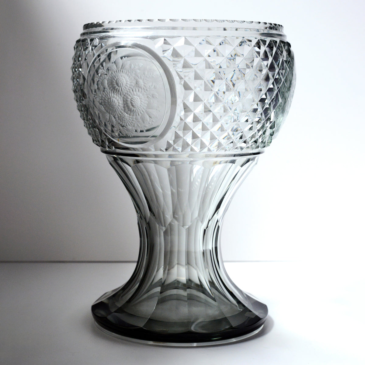 Antique Russian Cut Crystal Glass Vase with Floral Engraved 19th century