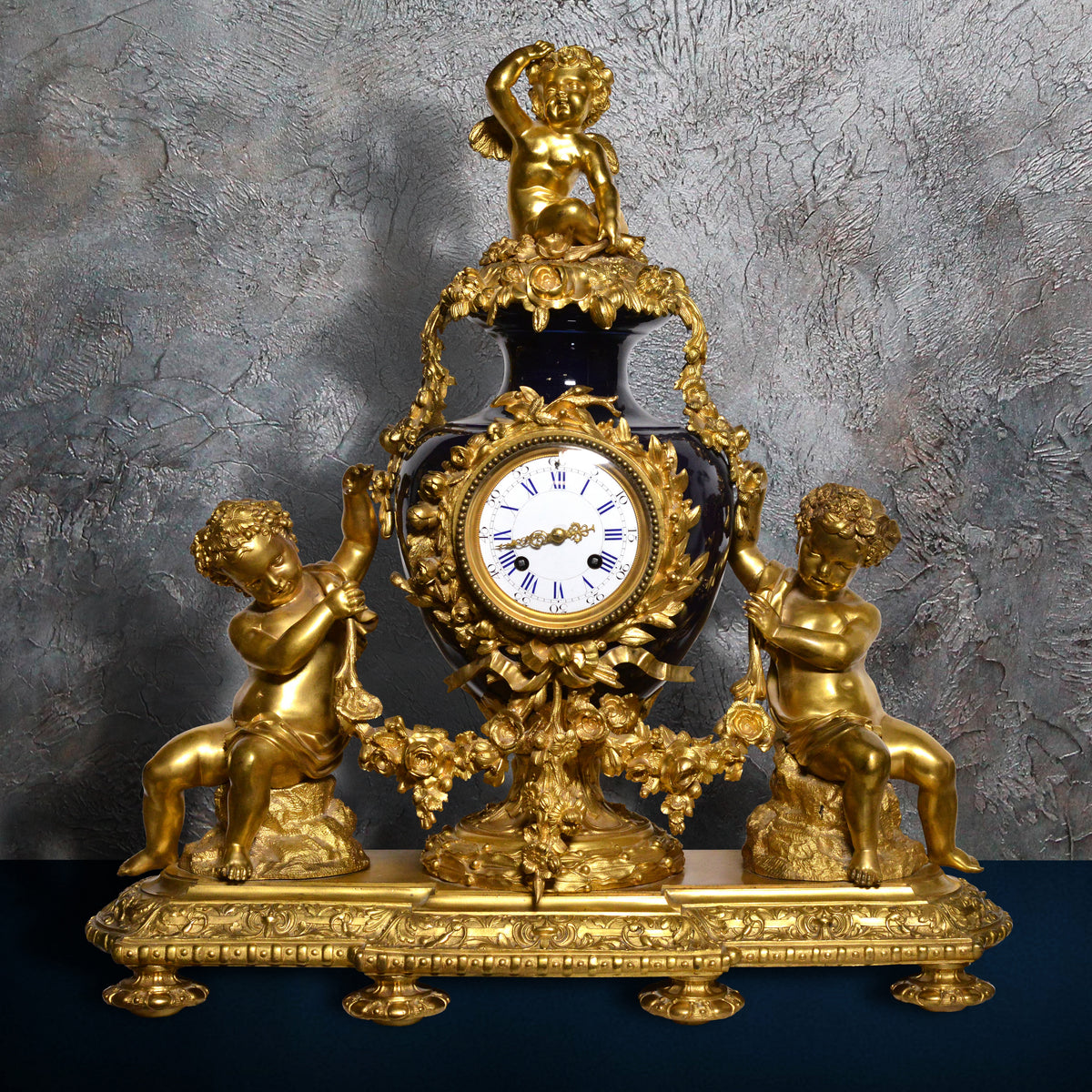 French Louis XVI style Clock 2 dials Gilt Bronze w Sèvres Porcelain 19th century