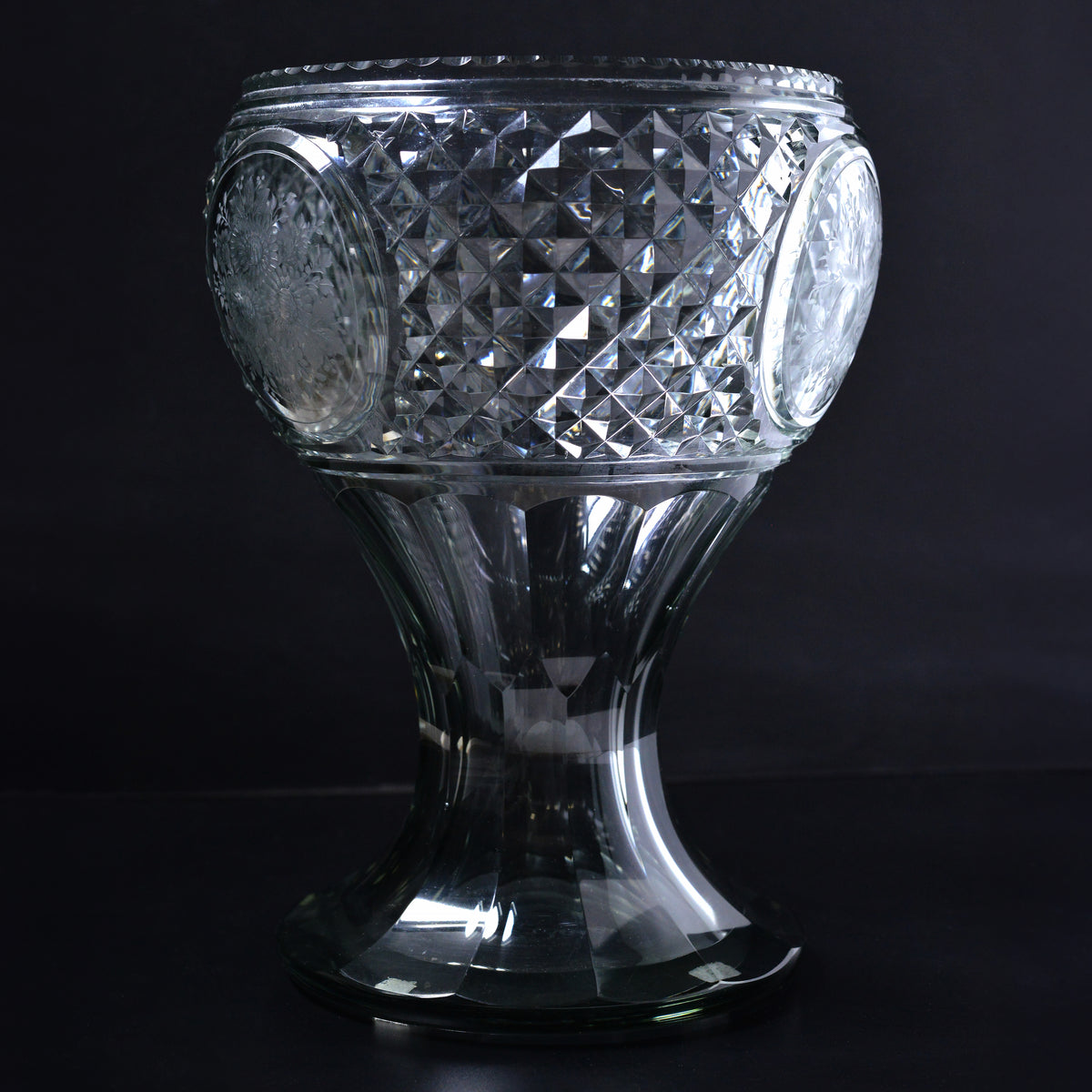 Antique Russian Cut Crystal Glass Vase with Floral Engraved 19th century