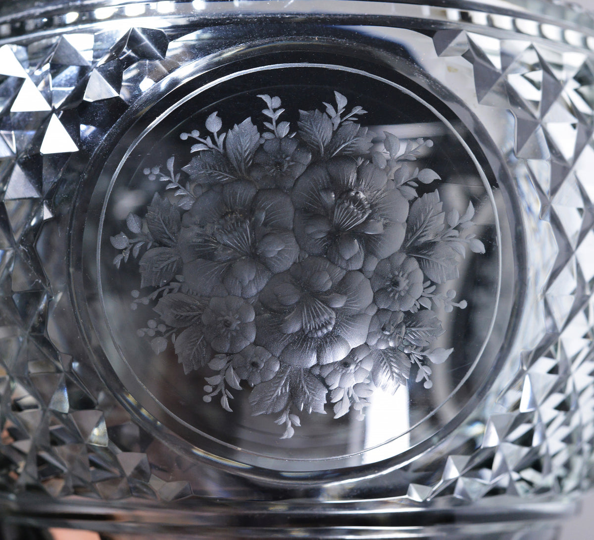 Antique Russian Cut Crystal Glass Vase with Floral Engraved 19th century