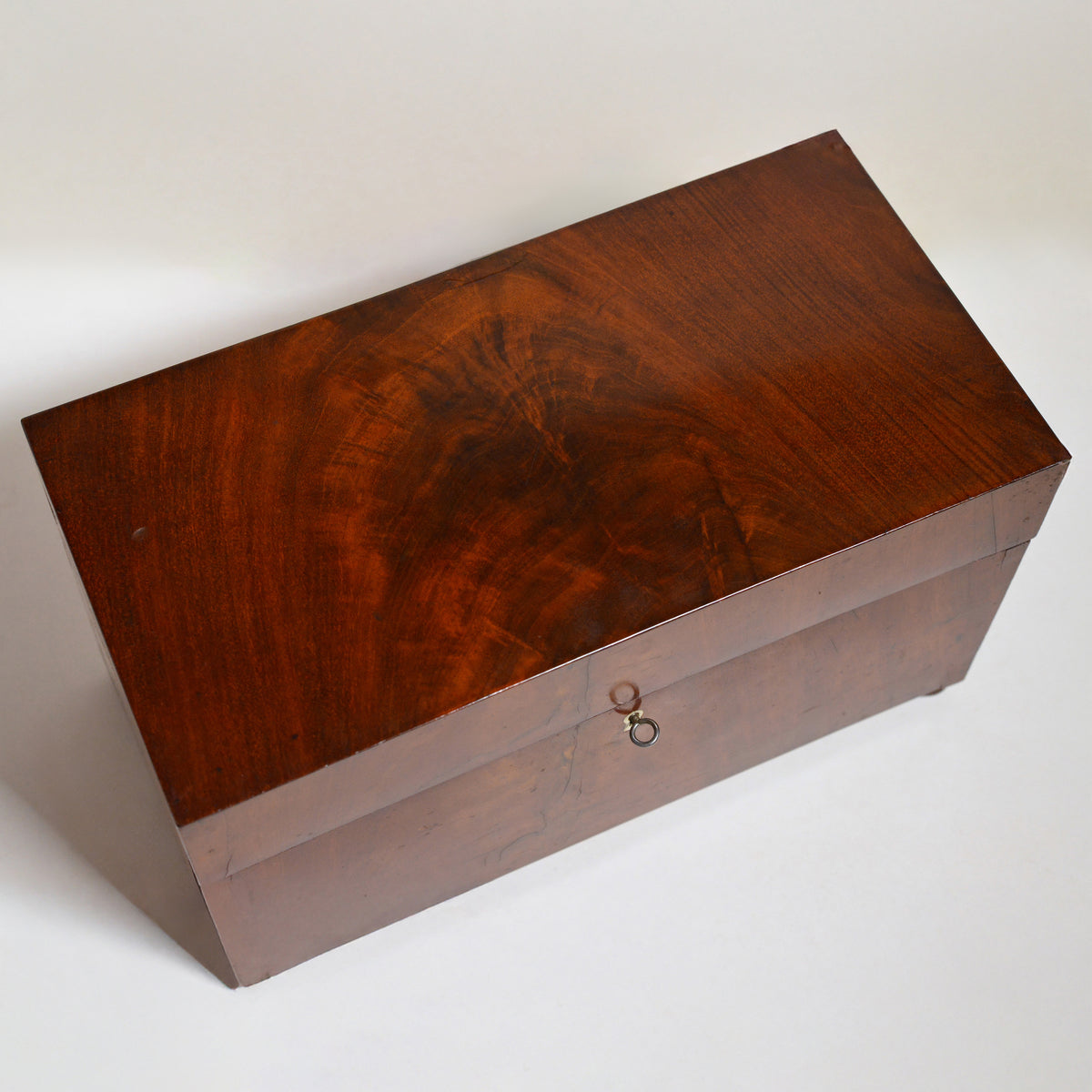 Antique Flame Mahogany Empire Tea Caddy Wooden Casket Box 19th century