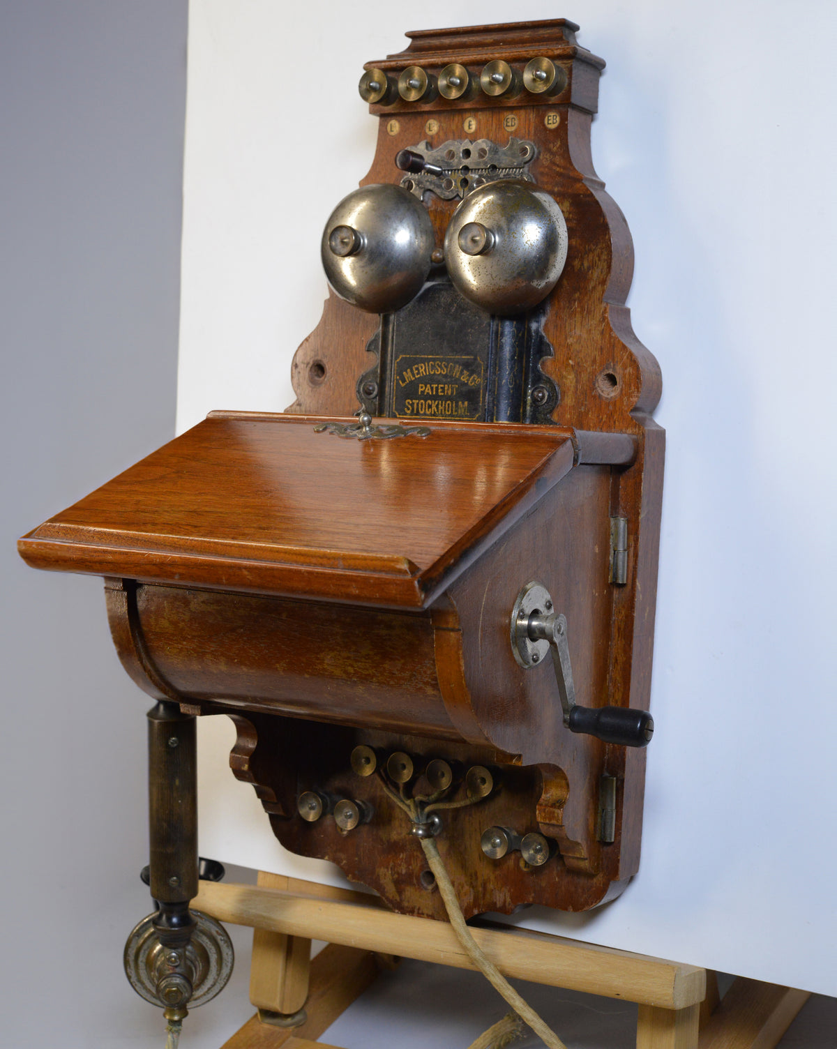 Antique Walnut Wood Wall telephone L.M. Ericsson AB130 Crank Magneto