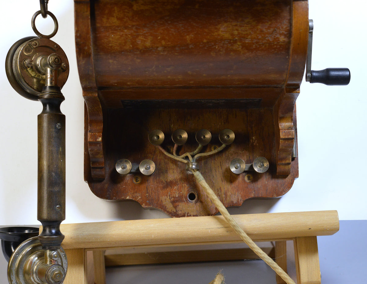 Antique Walnut Wood Wall telephone L.M. Ericsson AB130 Crank Magneto