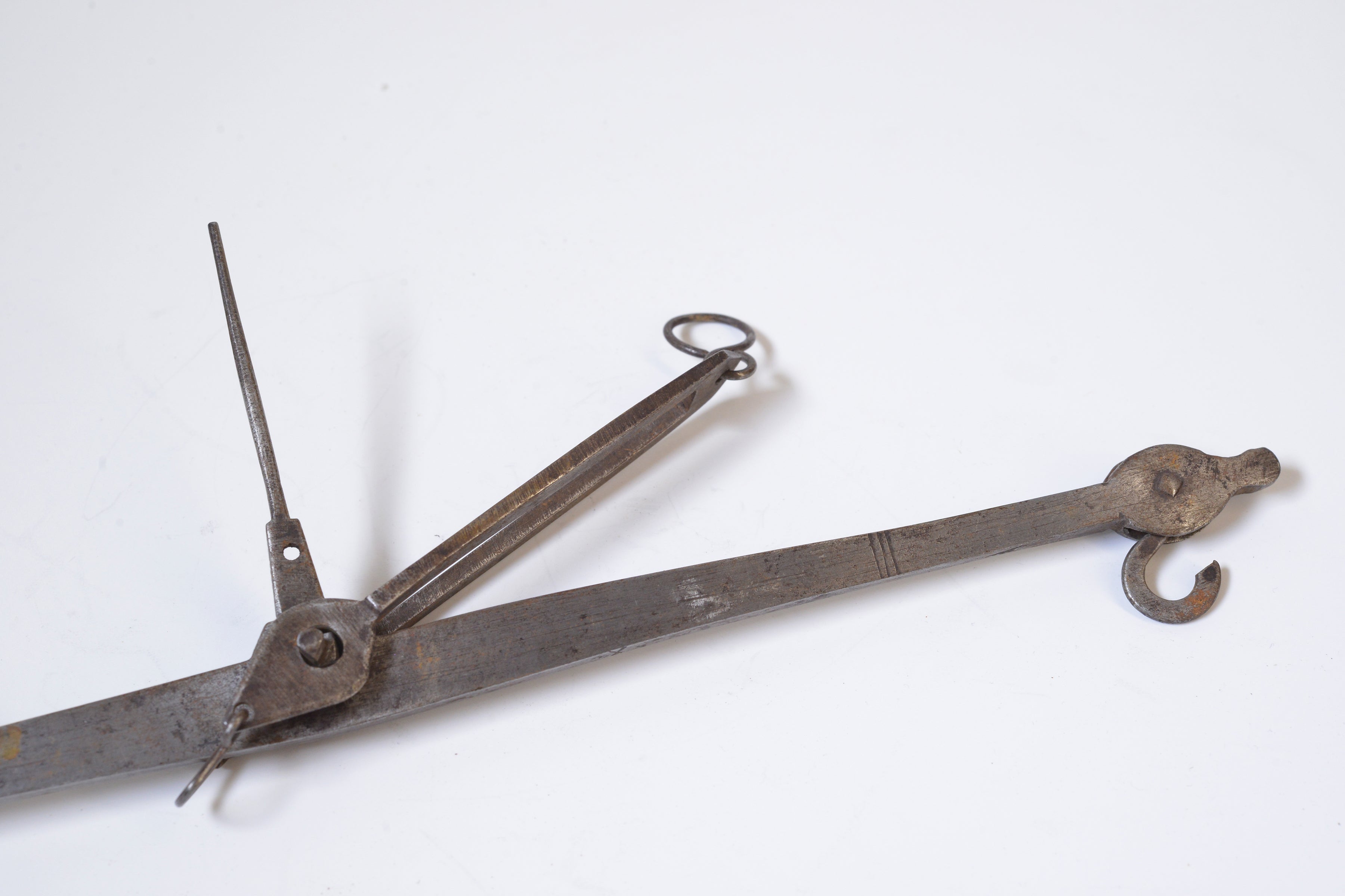 18th Century Antique Hand Forged Steelyard Balance Scale with Birch Bu ...