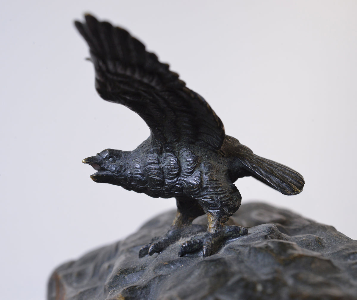 Antique Marble Paperweight with Figural Bronze Bird of Prey 19th century