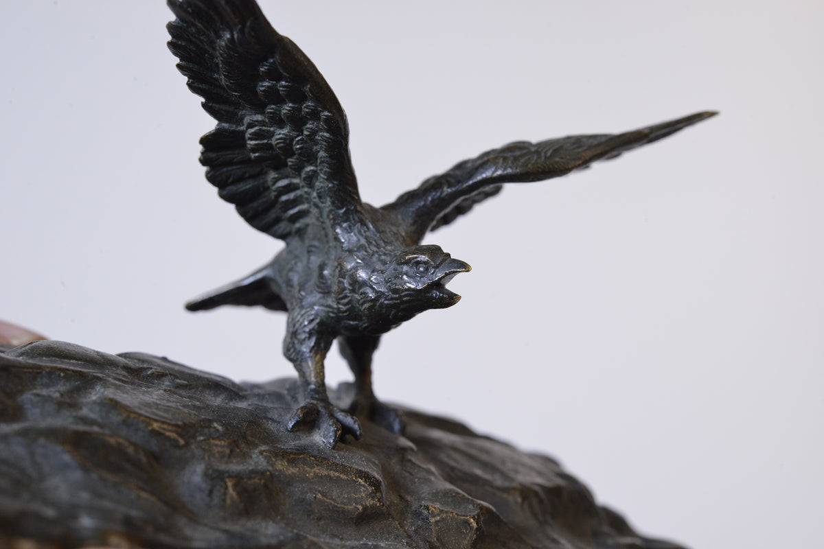 Antique Marble Paperweight with Figural Bronze Bird of Prey 19th century