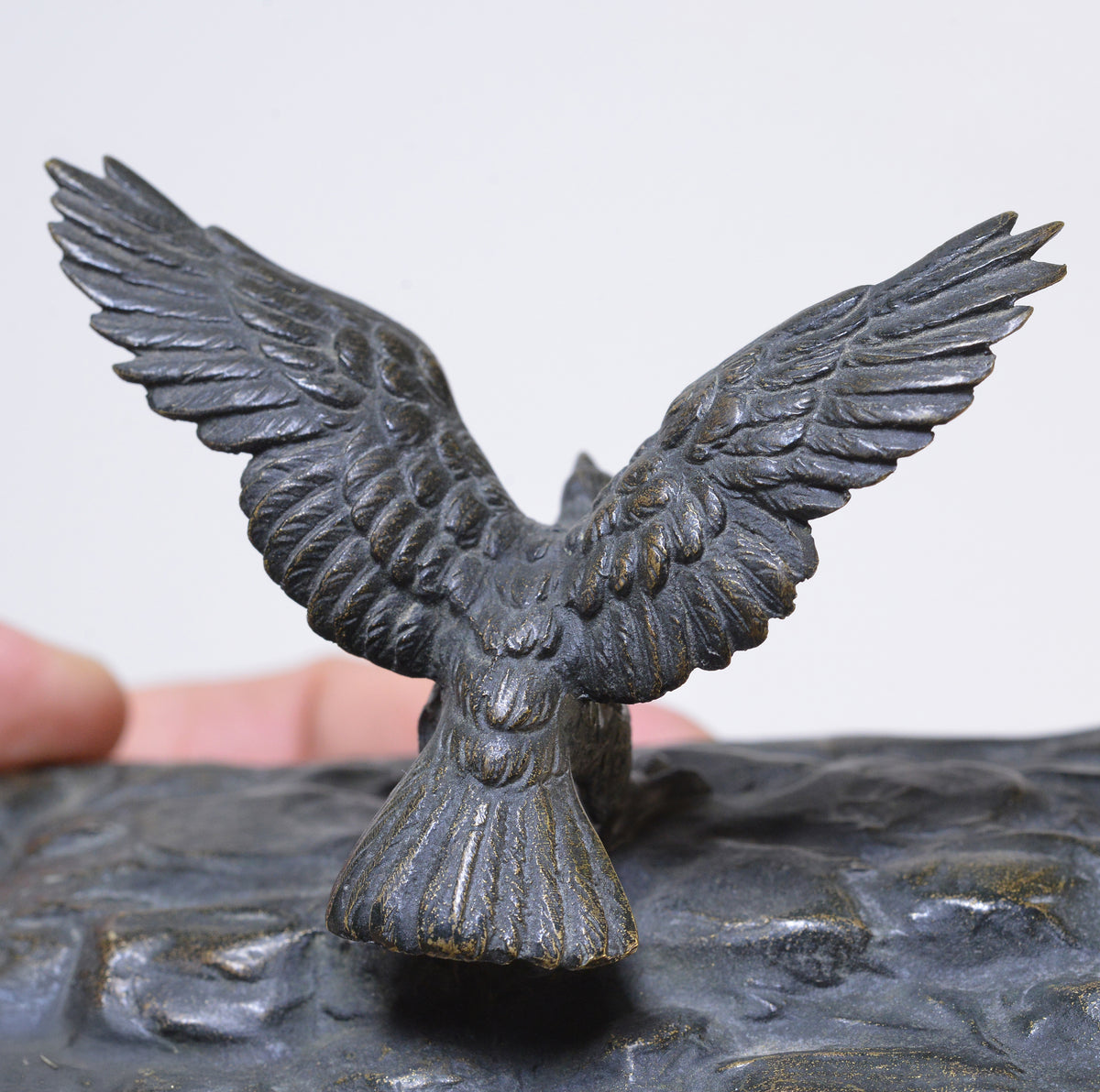 Antique Marble Paperweight with Figural Bronze Bird of Prey 19th century