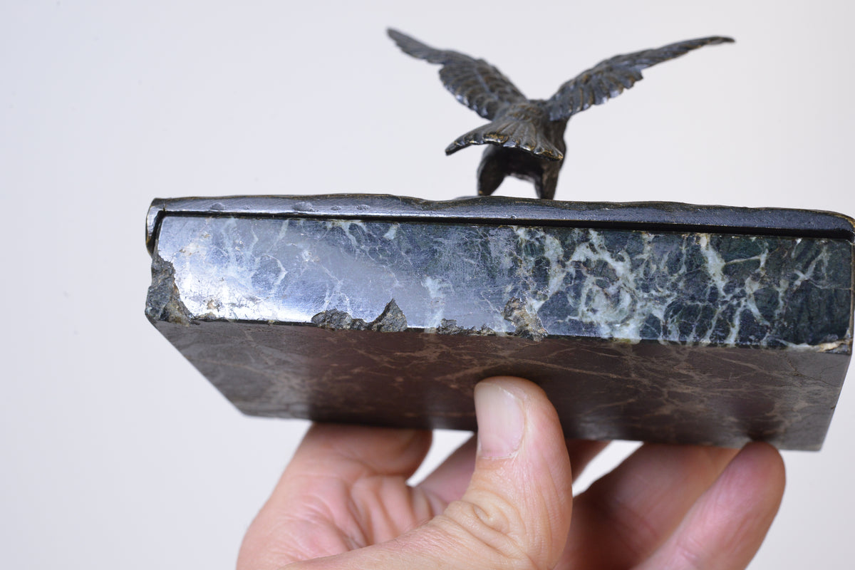 Antique Marble Paperweight with Figural Bronze Bird of Prey 19th century