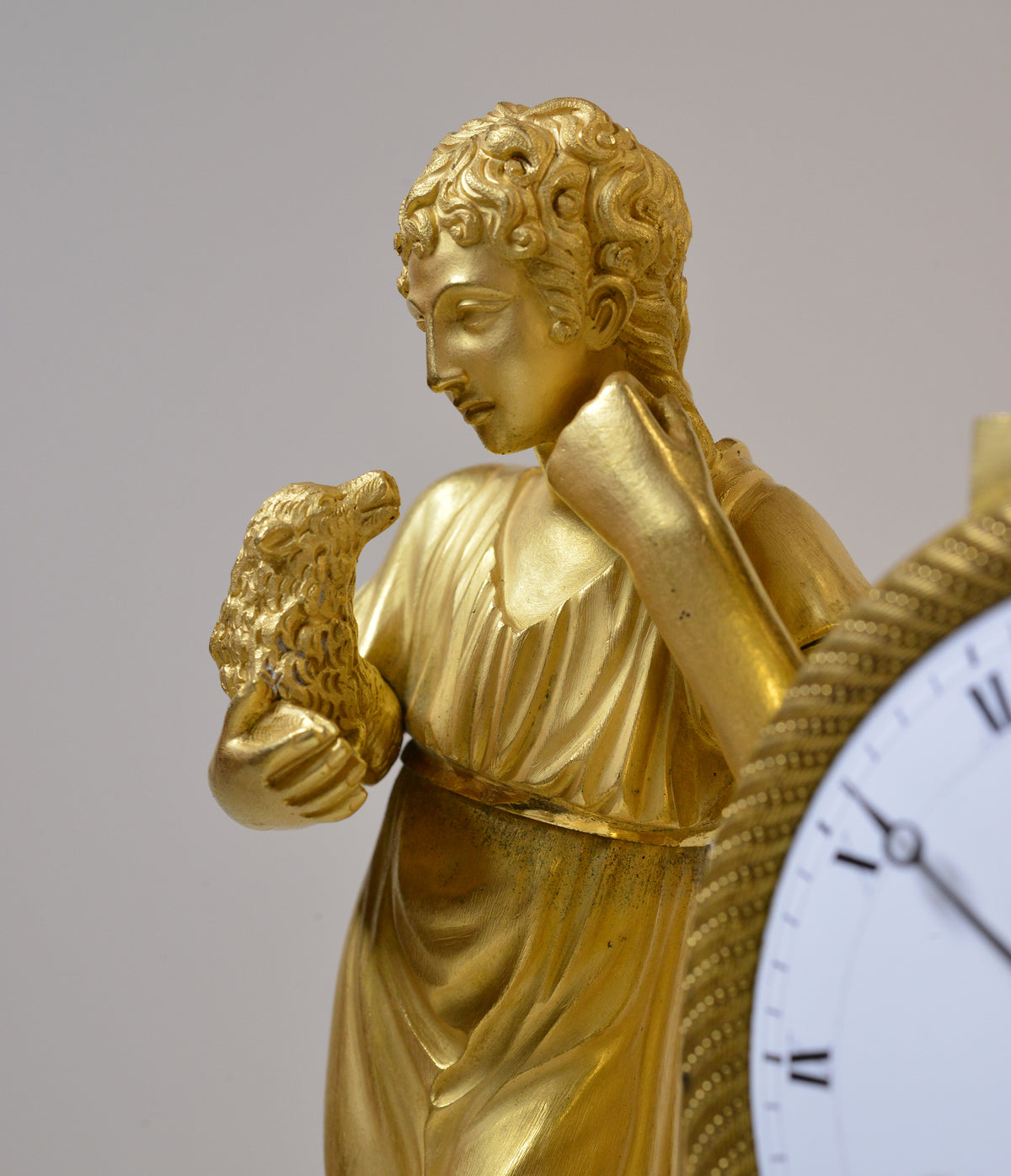 French Antique Gilt Bronze Figural Empire Clock early 19th century