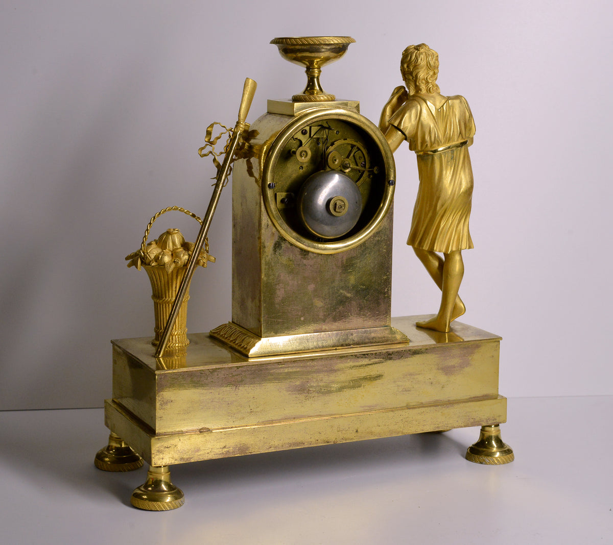 French Antique Gilt Bronze Figural Empire Clock early 19th century