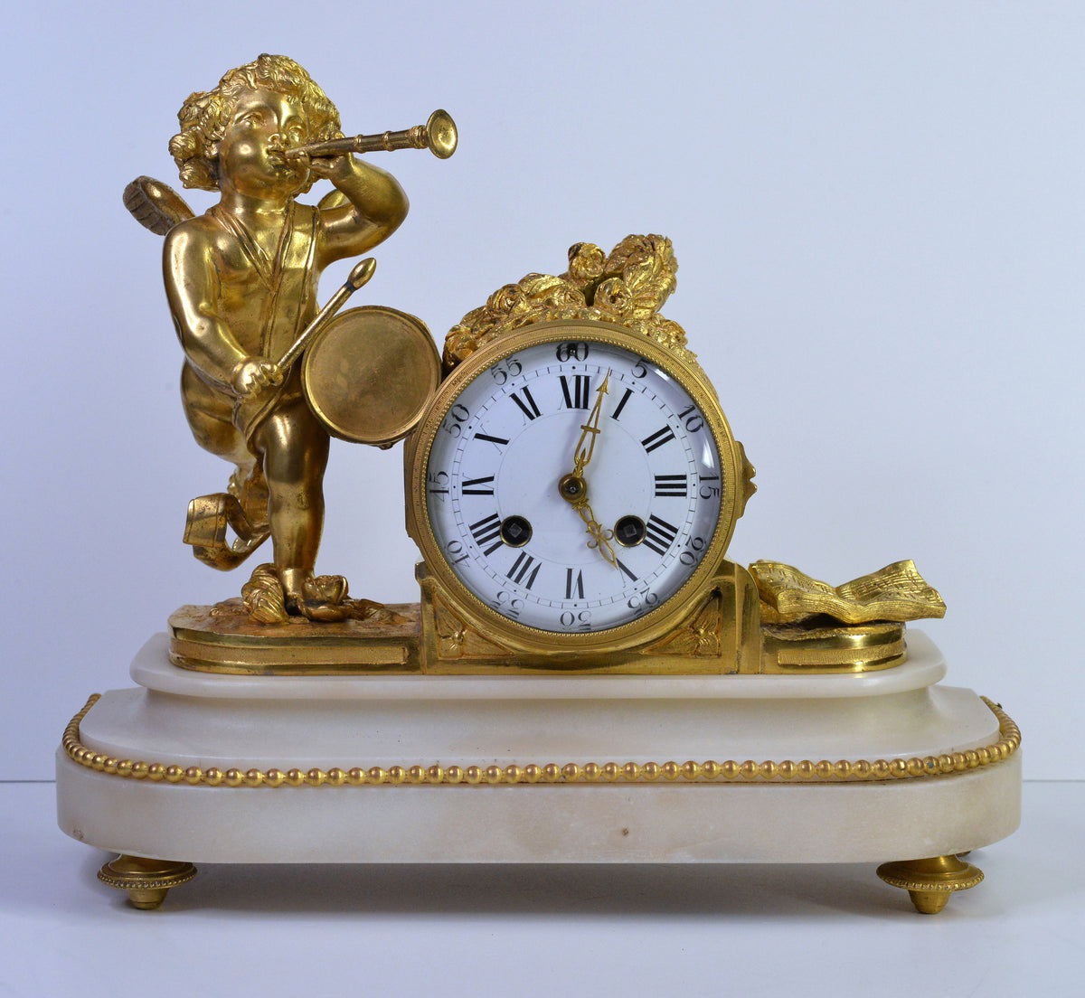 Antique Gilt Bronze Figural Clock 19th century Cherub Messenger Neoclassical