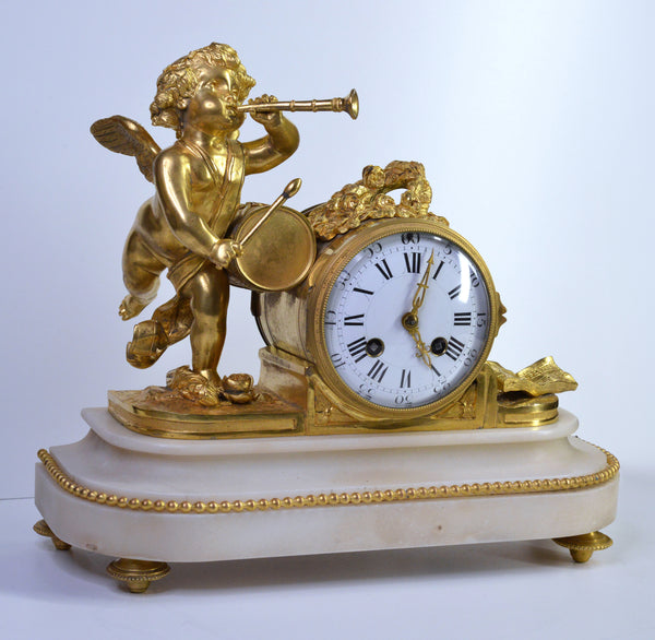 19c Cherub Scrollwork Clock Old Gold Bevel Edge Glass Pat on sale Applied