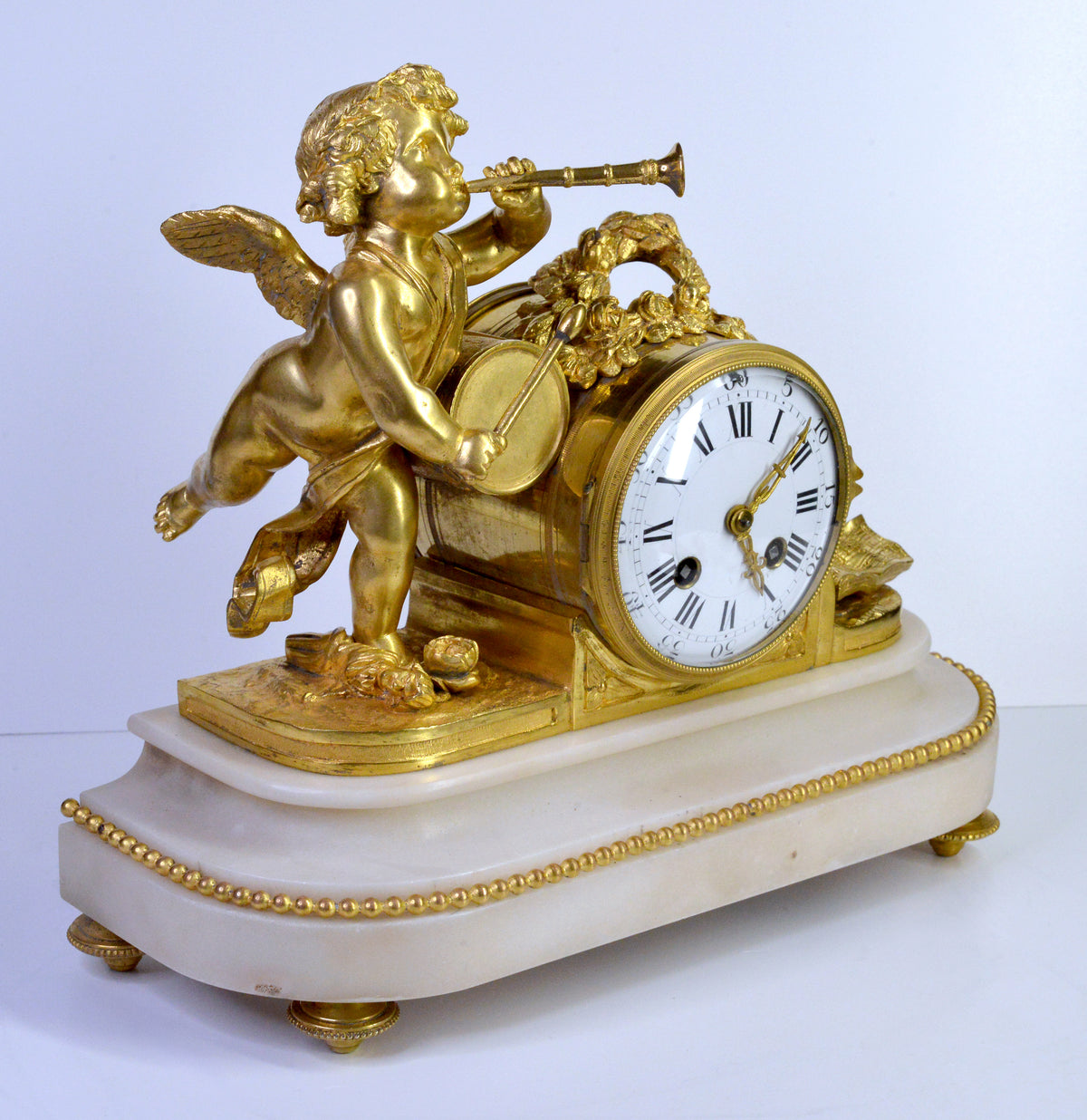 Antique Gilt Bronze Figural Clock 19th century Cherub Messenger Neoclassical