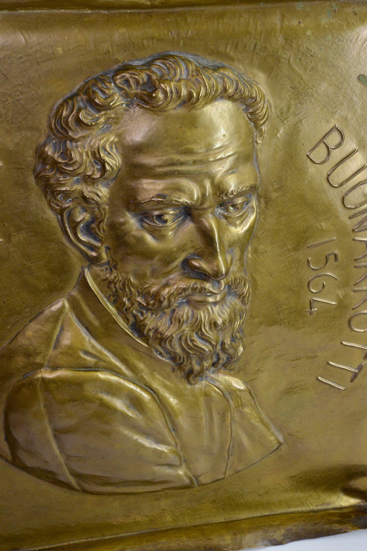 Large Bas-relief Wall Plaque Portrait of Michelangelo Antique 19th century