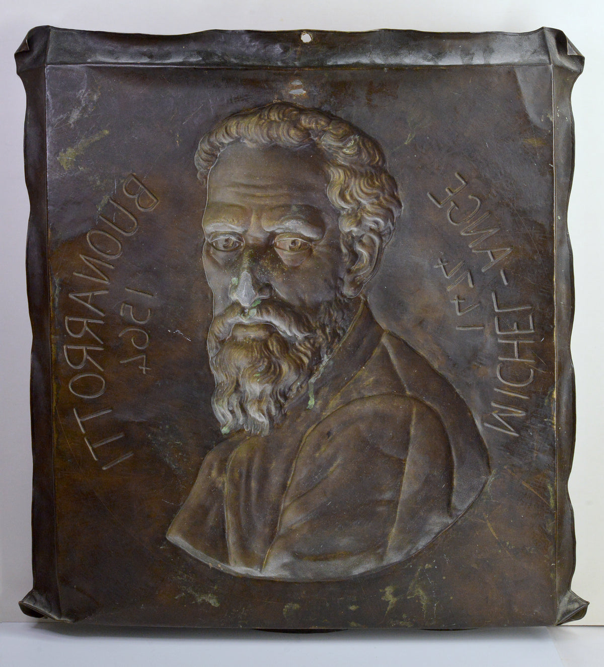 Large Bas-relief Wall Plaque Portrait of Michelangelo Antique 19th century