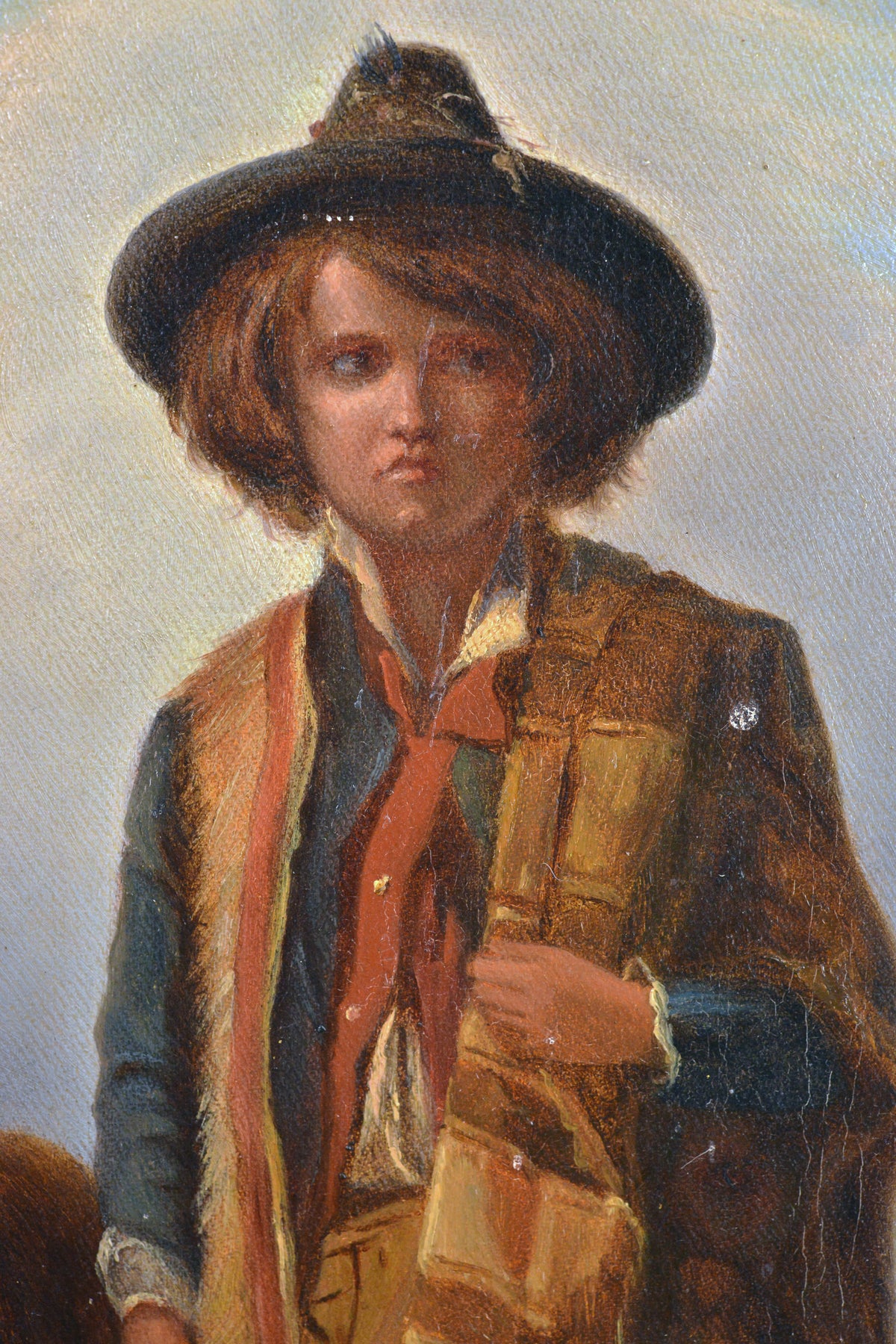 Portrait of Shepherd Boy with Dog late 19th Century Framed Oil Painting