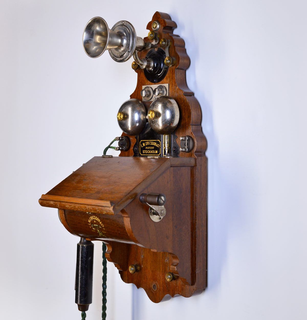 Antique Swedish Wooden Wall Telephone L.M. Ericsson model 305 Crank Magneto 1918