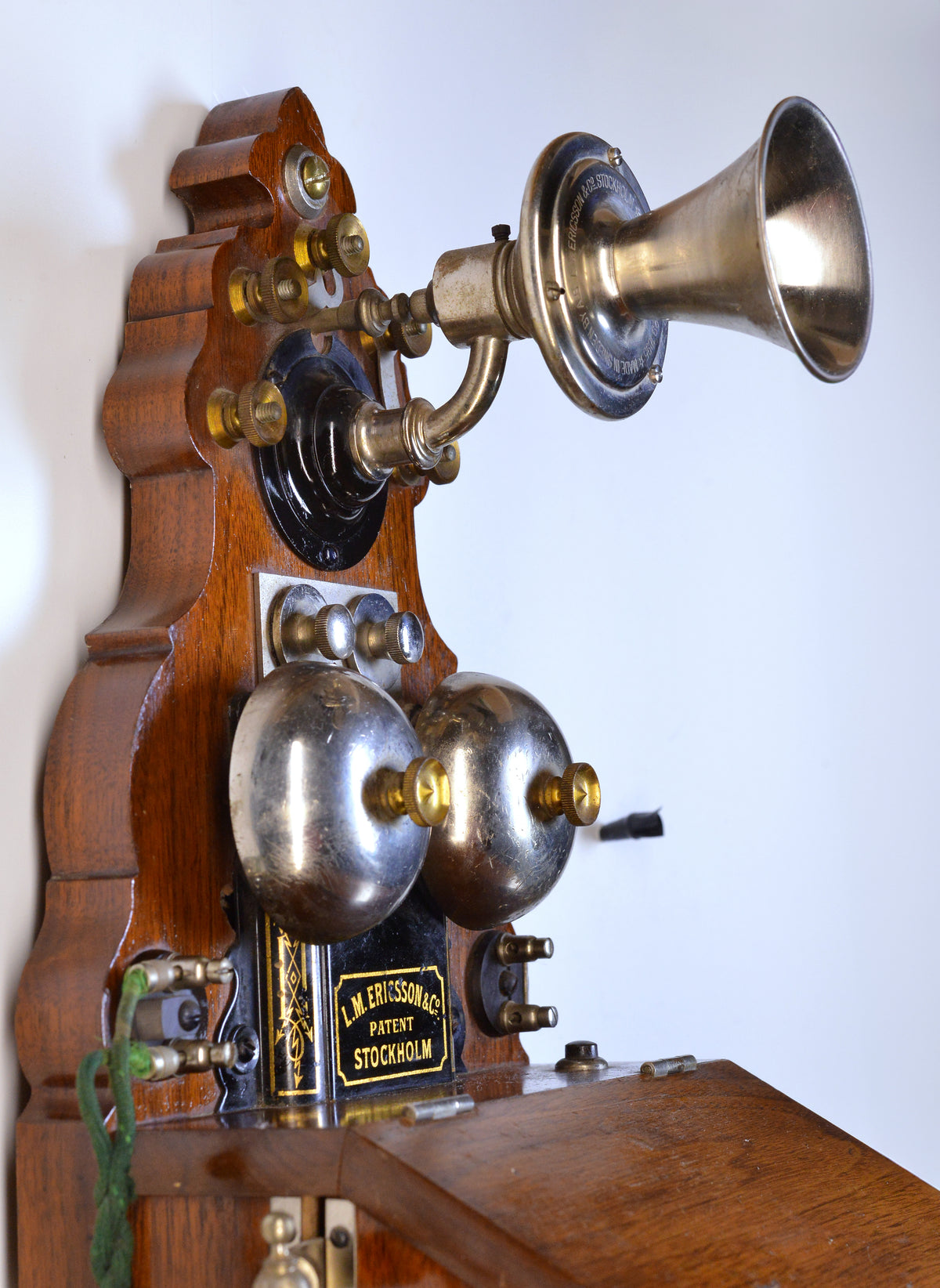 Antique Swedish Wooden Wall Telephone L.M. Ericsson model 305 Crank Magneto 1918