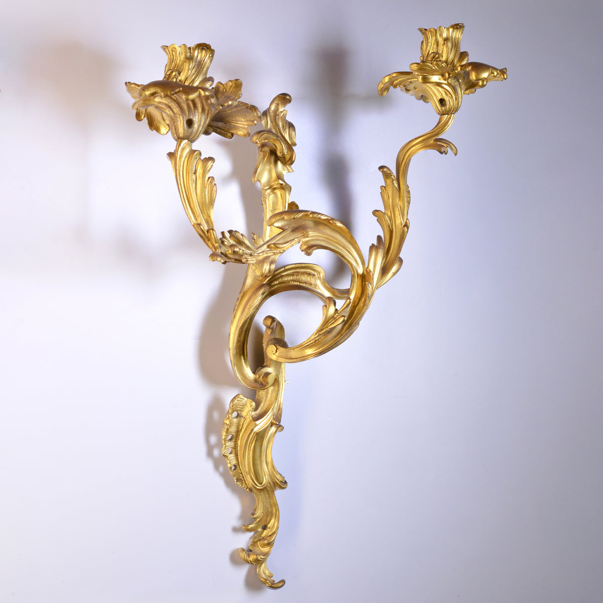 Pair 19th century Antique Gilt Bronze Sconces Louis XV Rococo Style