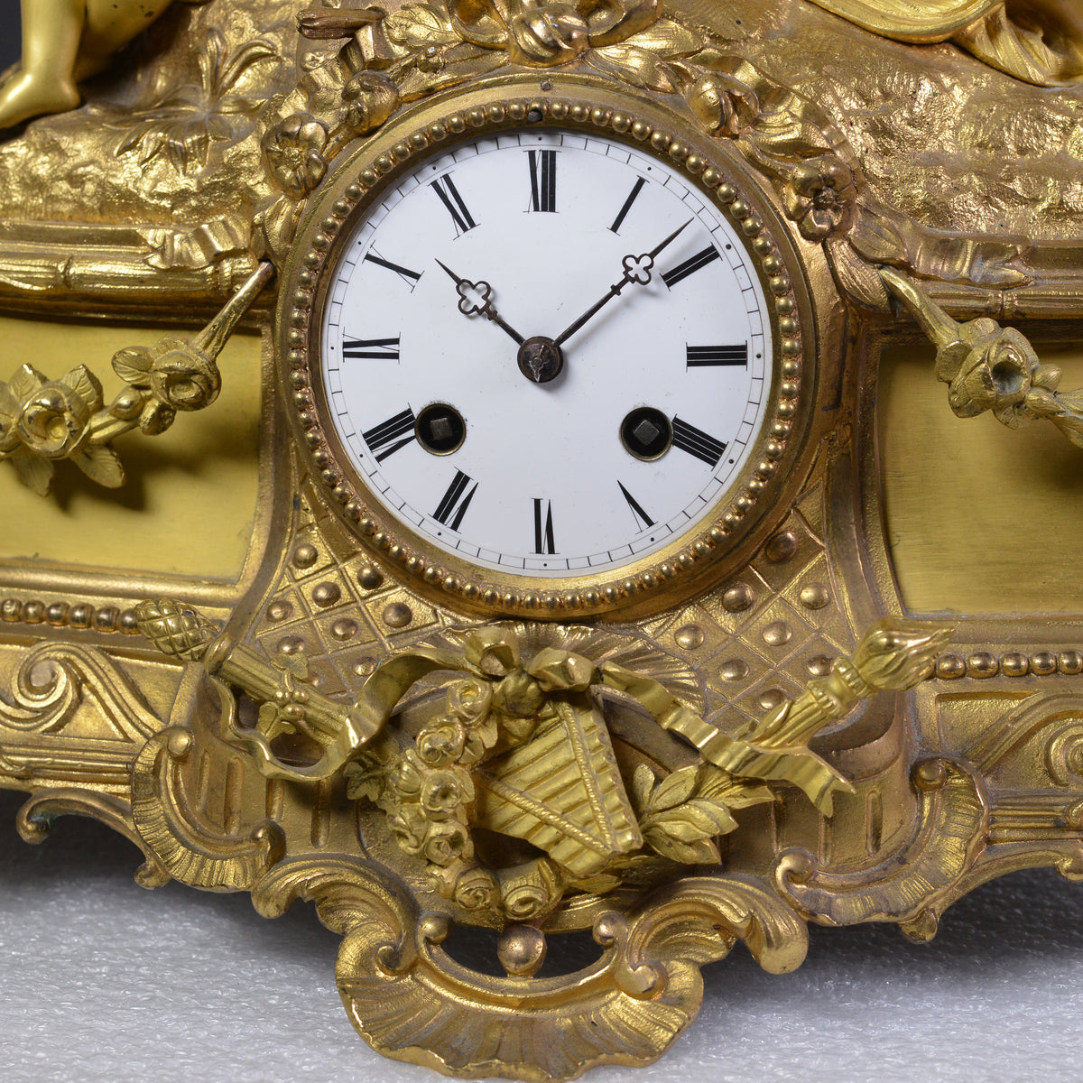 Big Louis XVI Antique Gilt Bronze Figural Clock 19th century Muse with Cherub