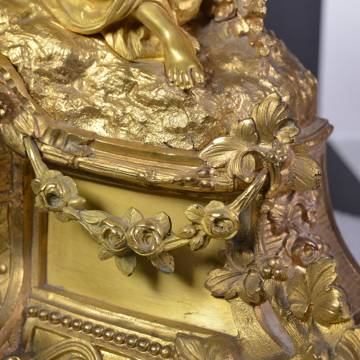 Big Louis XVI Antique Gilt Bronze Figural Clock 19th century Muse with Cherub