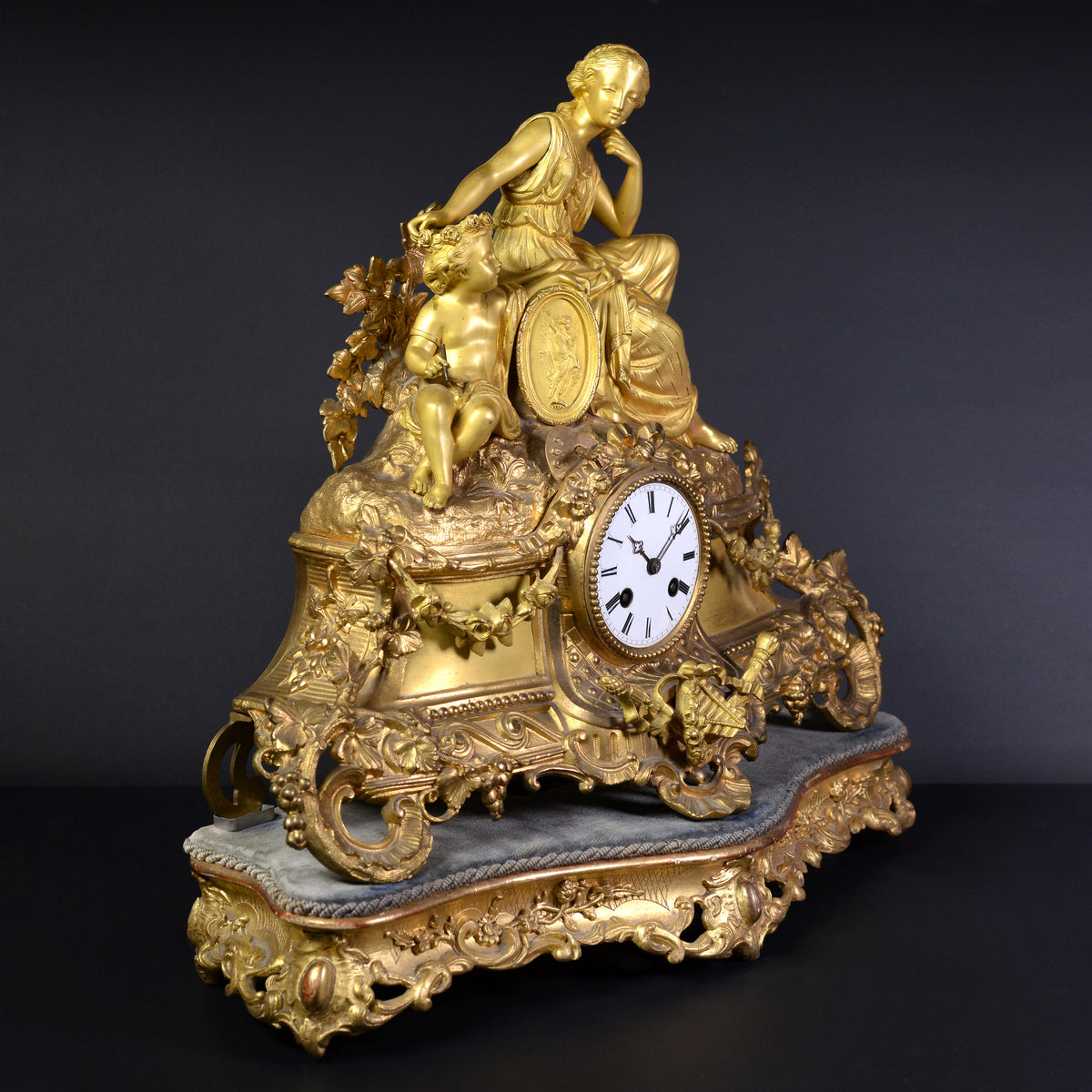 Big Louis XVI Antique Gilt Bronze Figural Clock 19th century Muse with Cherub