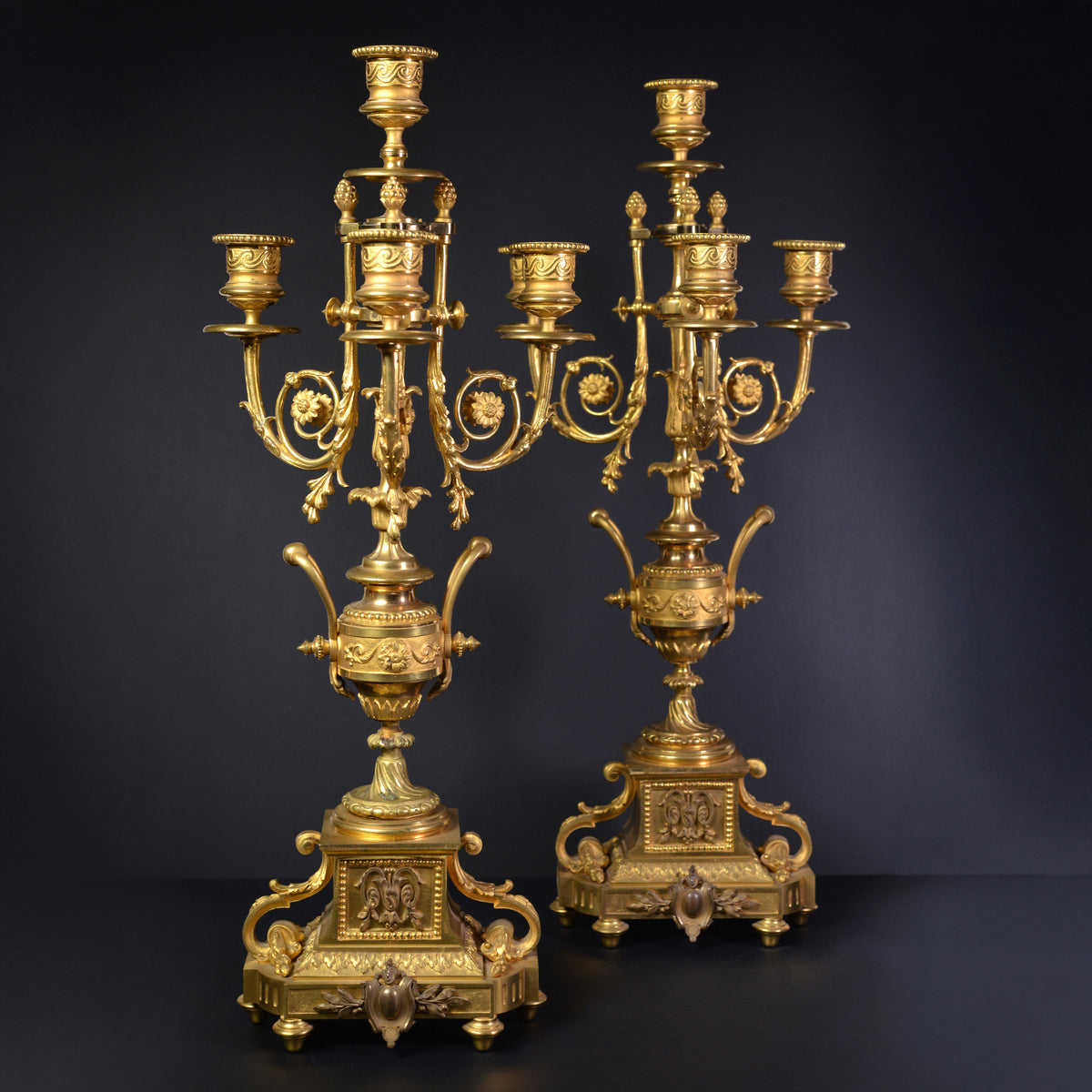 Pair Antique Ormolu Gilt Bronze Renaissance Candelabra of Top Quality 19 century