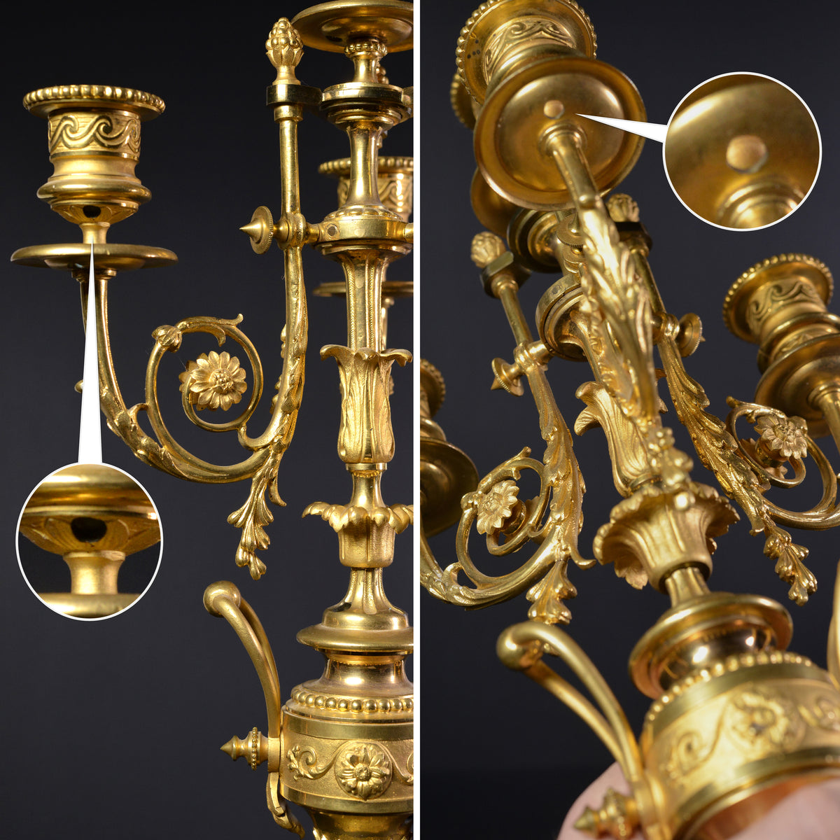 Pair Antique Ormolu Gilt Bronze Renaissance Candelabra of Top Quality 19 century