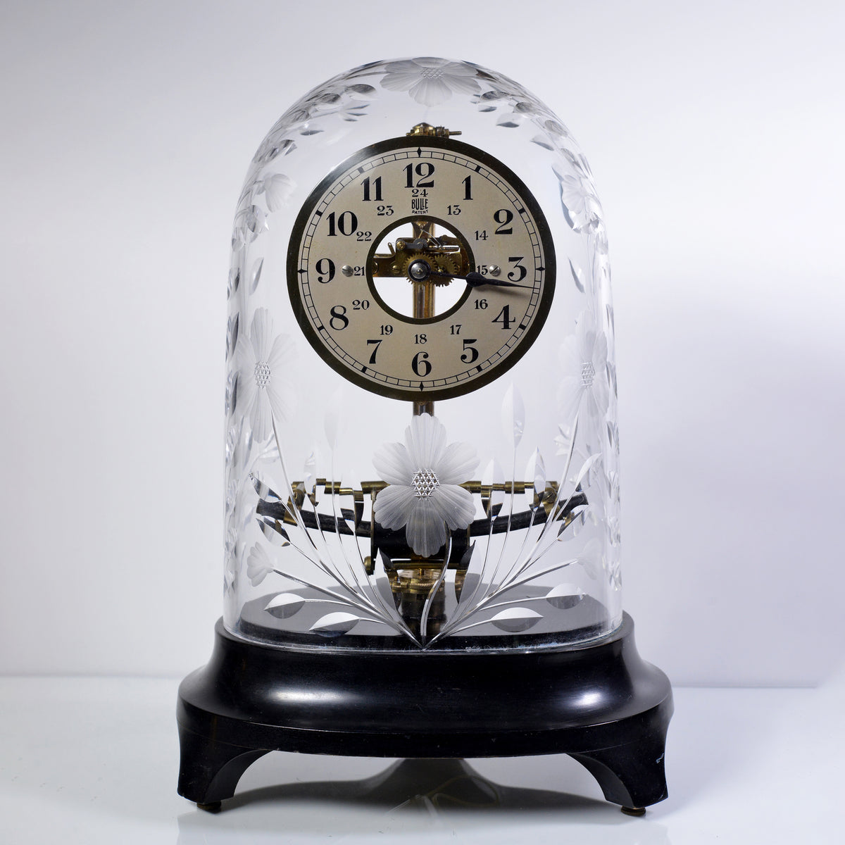 Art Deco French Bulle Electric Clock with Swedish Cut Crystal Dome ca 1930