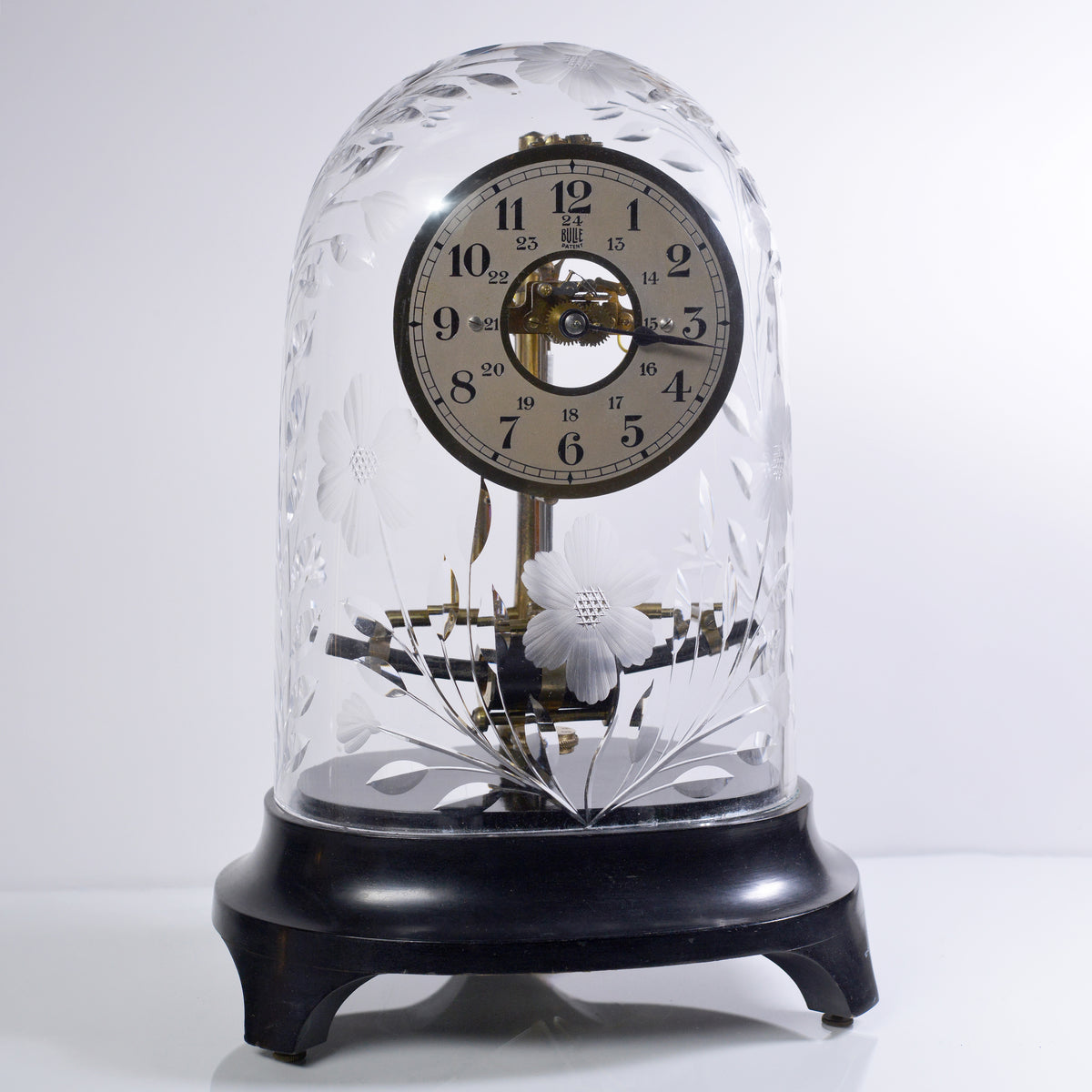 Art Deco French Bulle Electric Clock with Swedish Cut Crystal Dome ca 1930