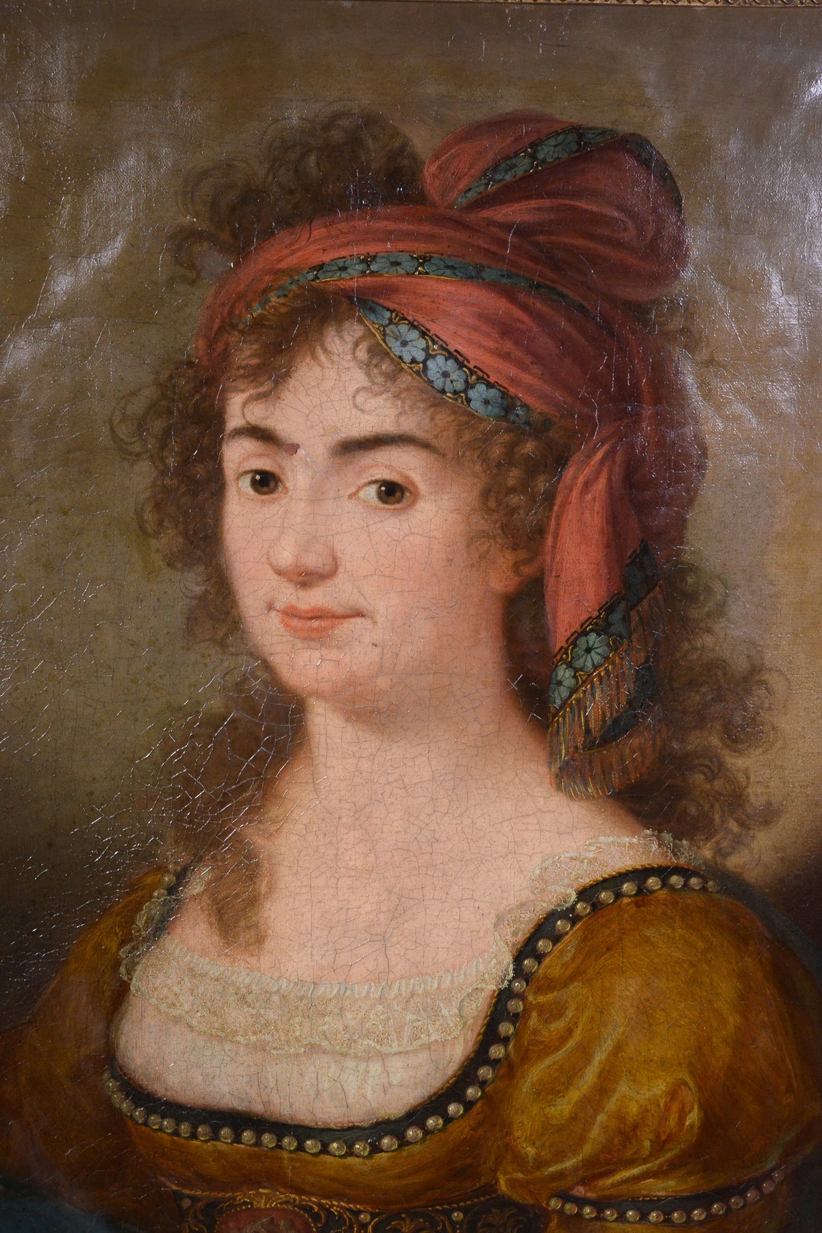 Antique 18th Century Neoclassical Oil Portrait Young Lady Turban Unknown Master