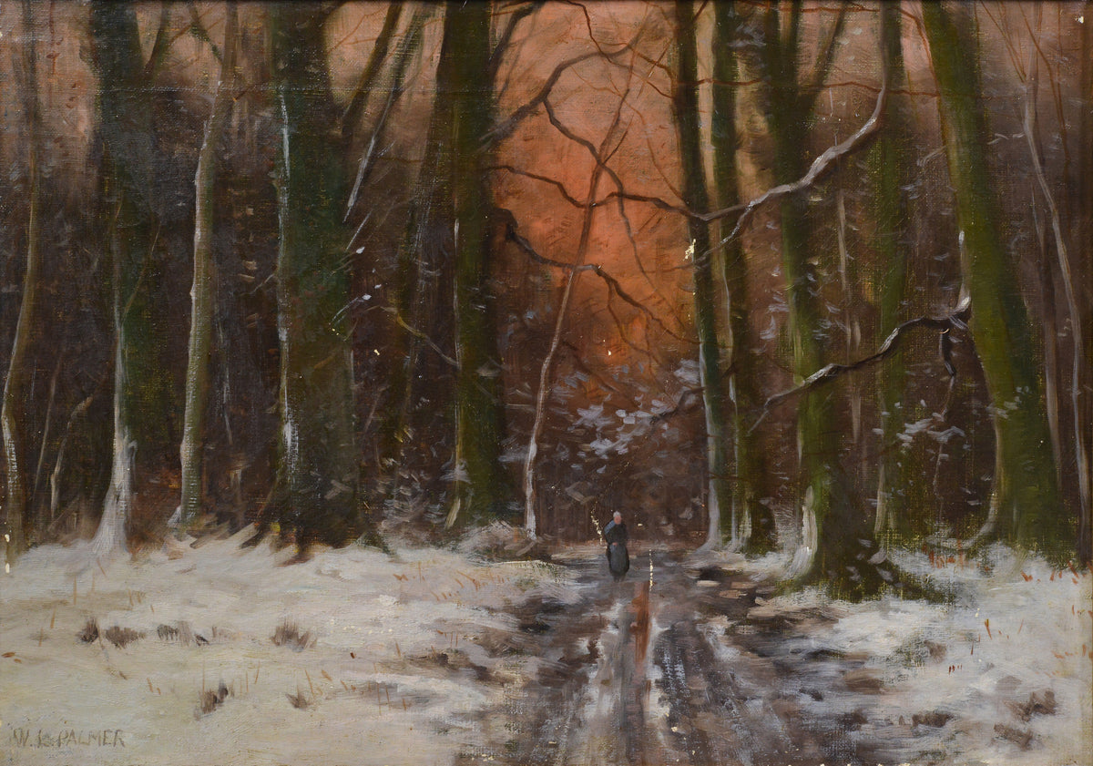 Antique American Impressionist Winter Landscape Oil Painting Signed Framed