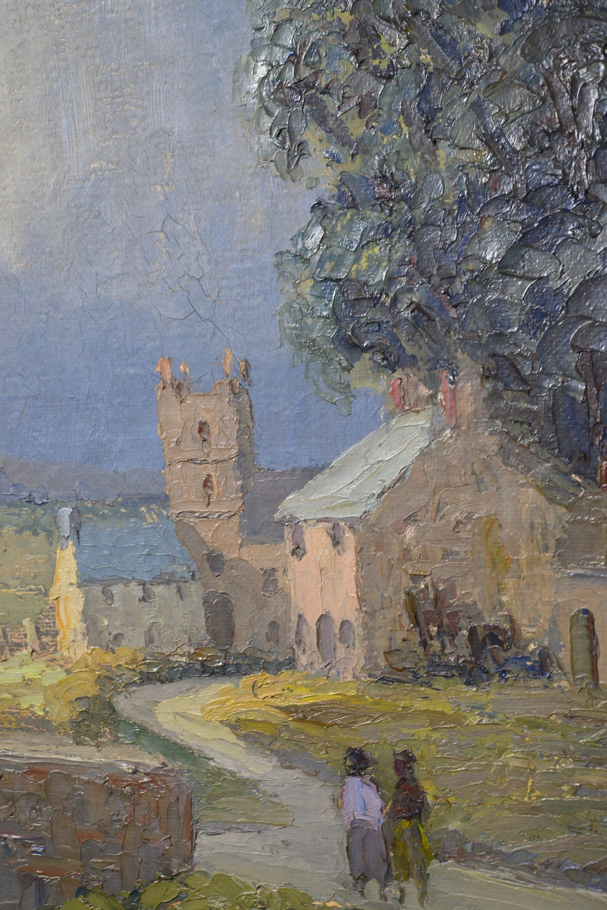 Vintage 1956 British Impressionist Landscape Oil Painting Stone Bridge River