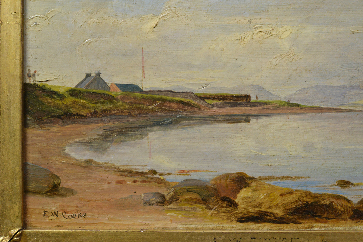Calm Waters Coastal Landscape by Cooke well Framed Antique Oil Painting