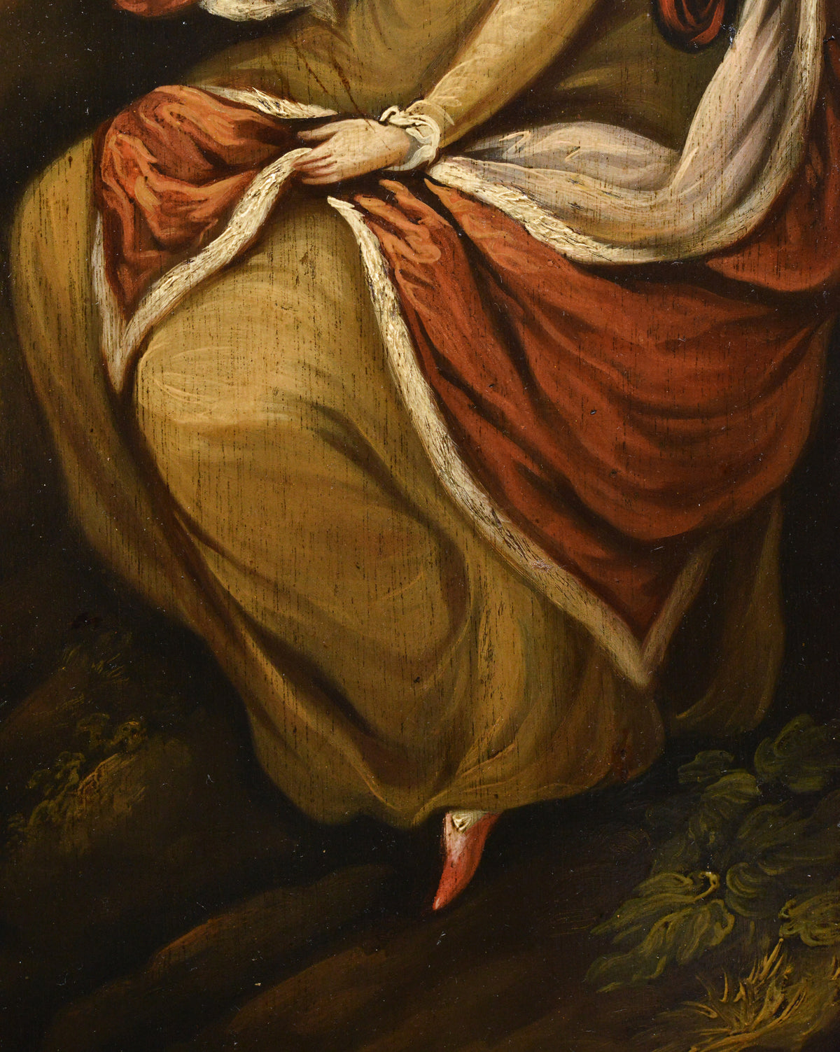 18th Century Oil on Panel Portrait of Noble Lady with Feathered Hat Signed Framed
