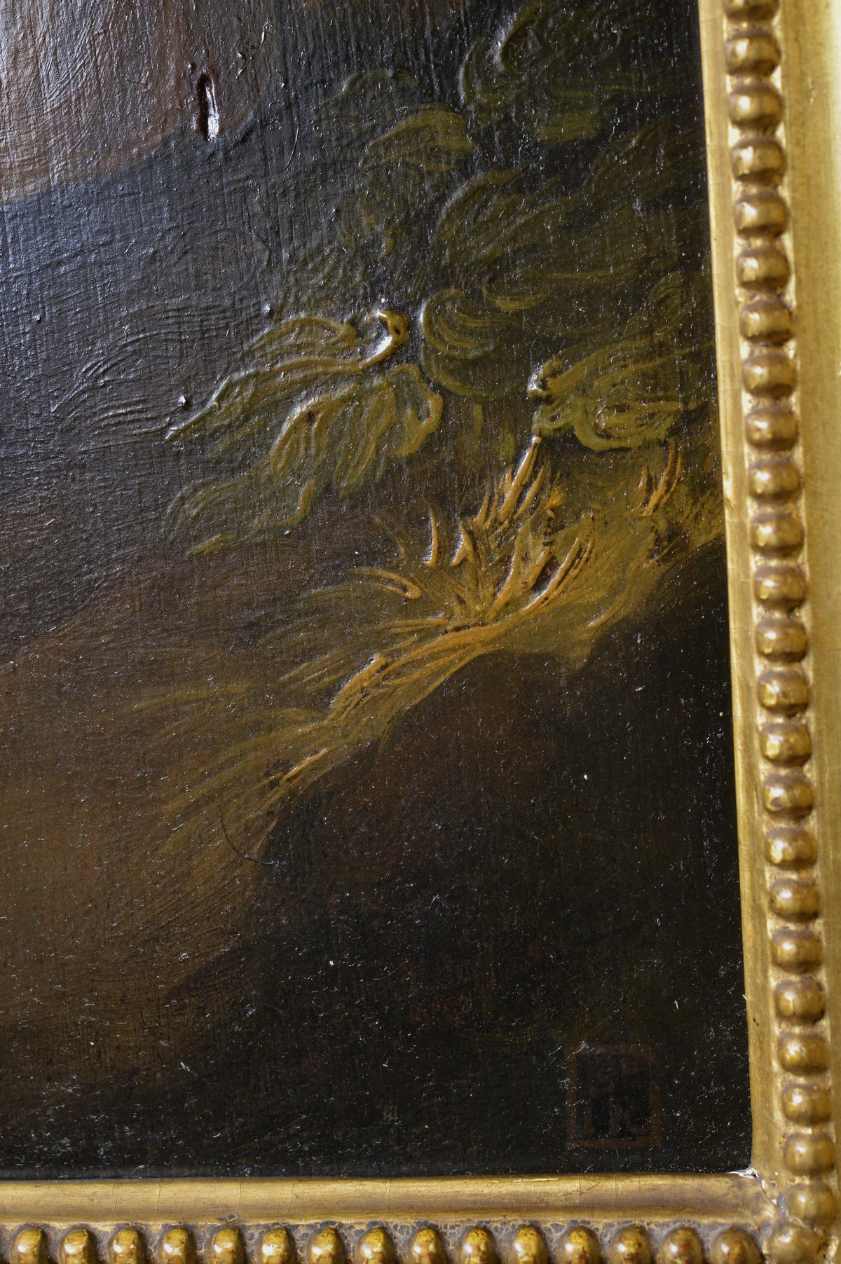 18th Century Oil on Panel Portrait of Noble Lady with Feathered Hat Signed Framed