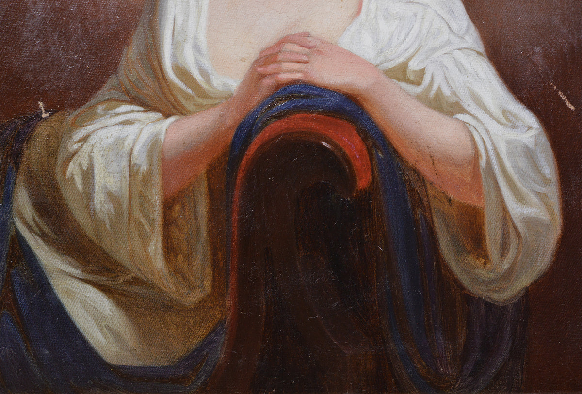 19th Century Neoclassical Oil Painting Romantic Portrait Lady Leaning on Sofa
