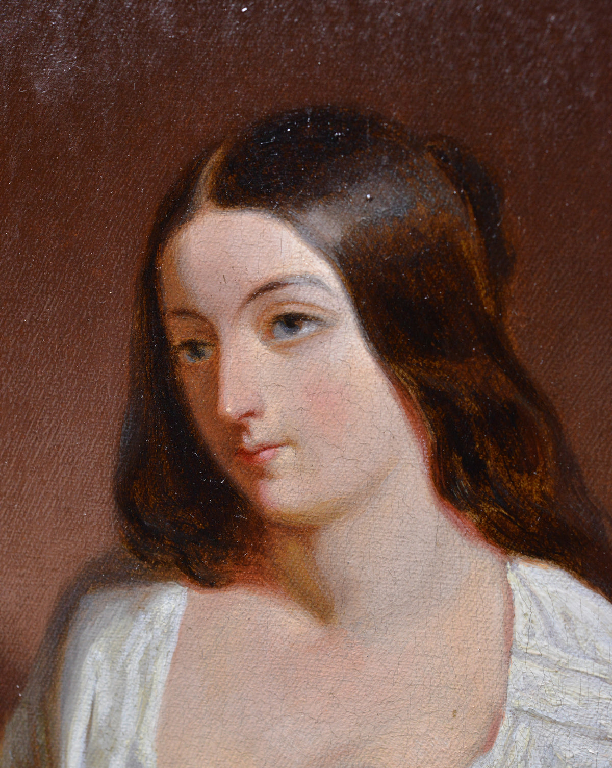 19th Century Neoclassical Oil Painting Romantic Portrait Lady Leaning on Sofa