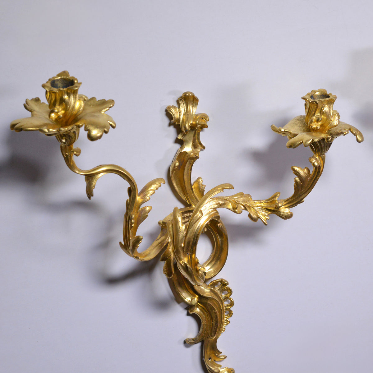 Pair 19th century Antique Gilt Bronze Sconces Louis XV Rococo Style