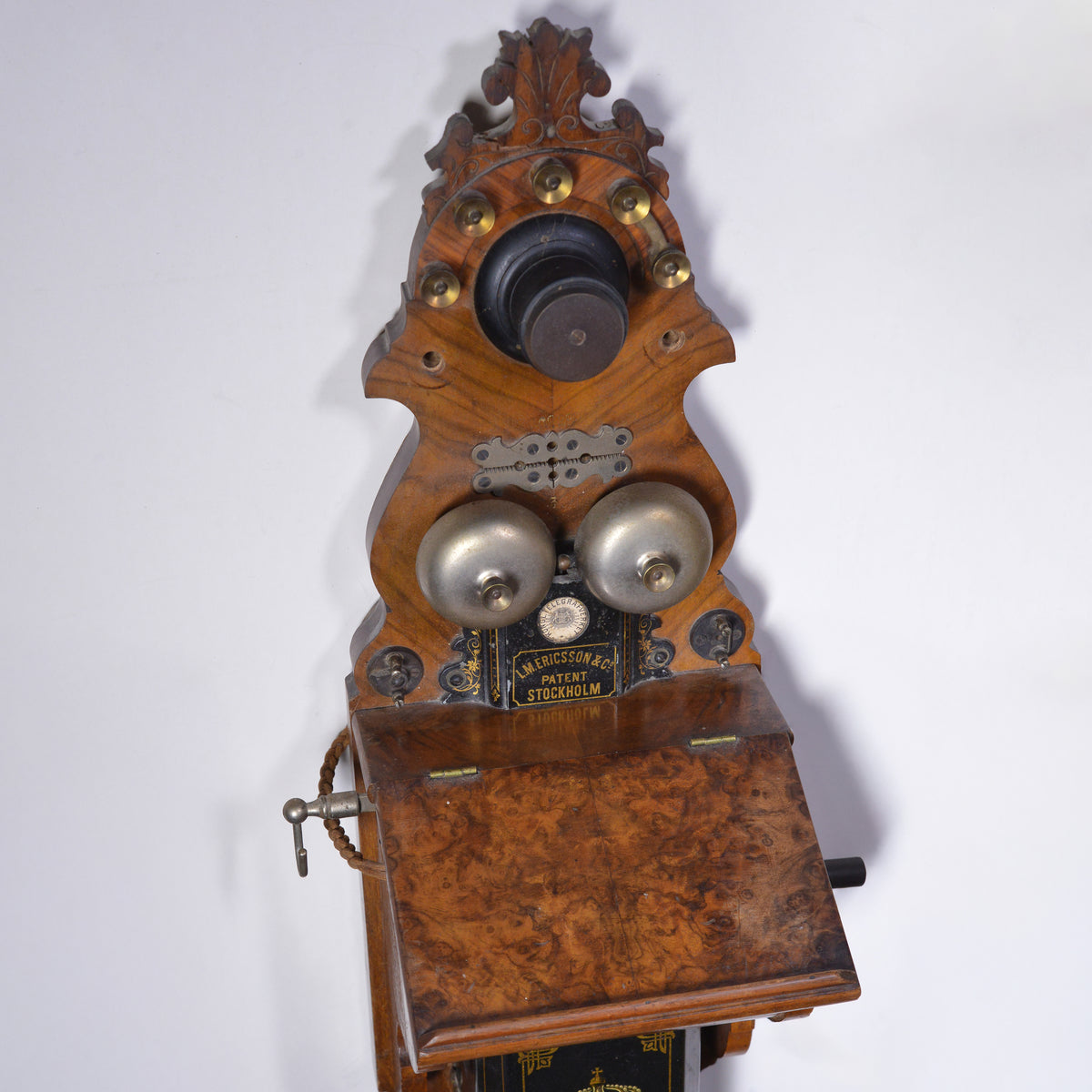 1891 Antique LM Ericsson Swedish Victorian Walnut Wall Telephone Crank Magneto