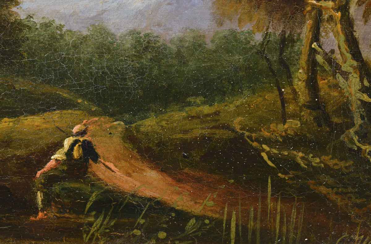 Antique 19th Century Pastoral Landscape Oil on Canvas Old Master Style Signed