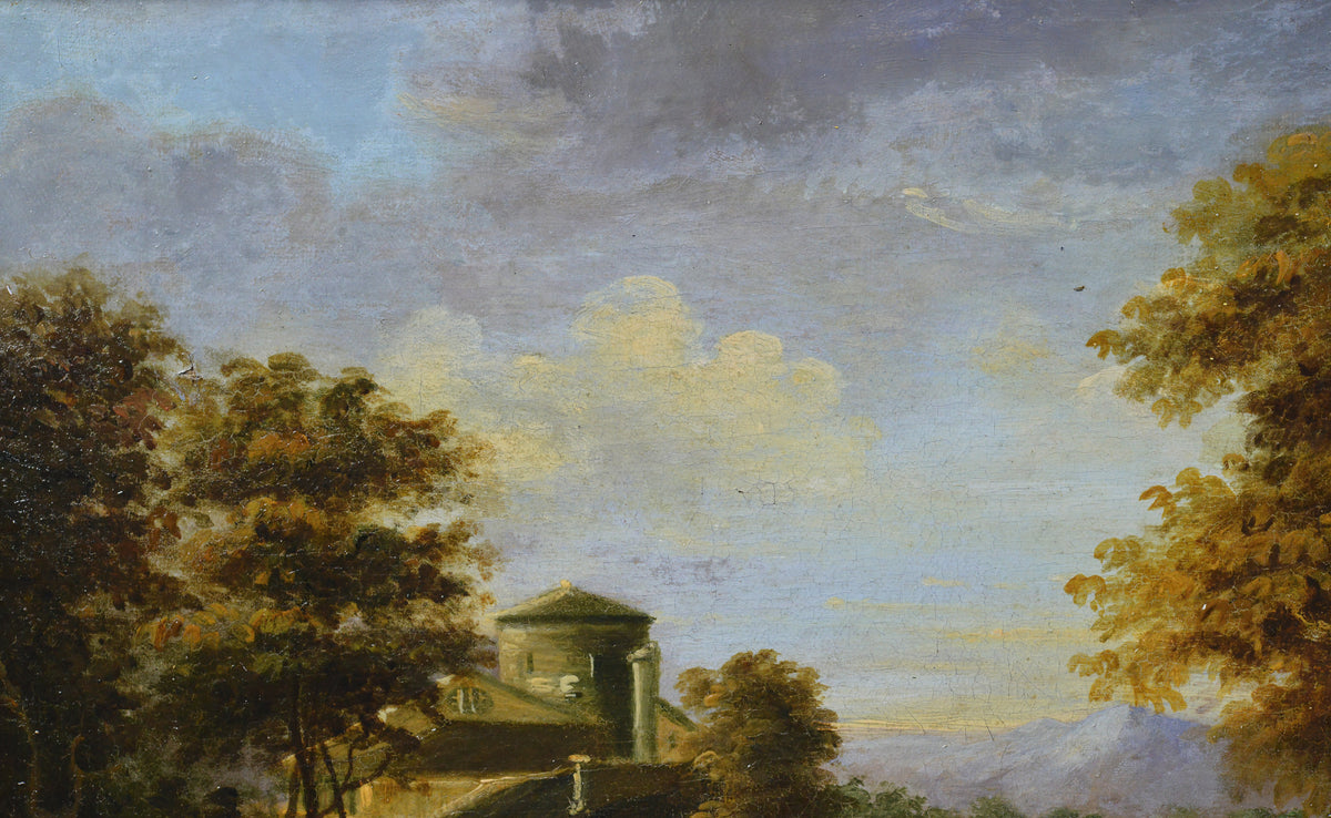 Antique 19th Century Pastoral Landscape Oil on Canvas Old Master Style Signed