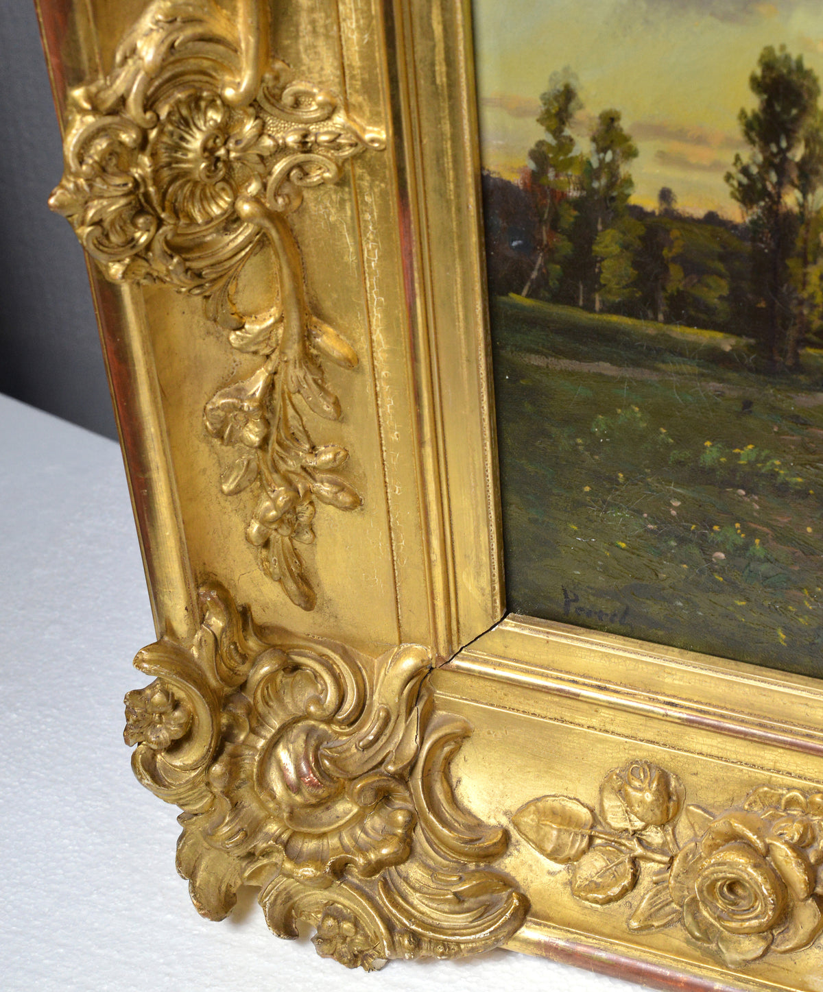 French Barbizon School Oil Painting Signed Laundresses at Sunset 19th Century