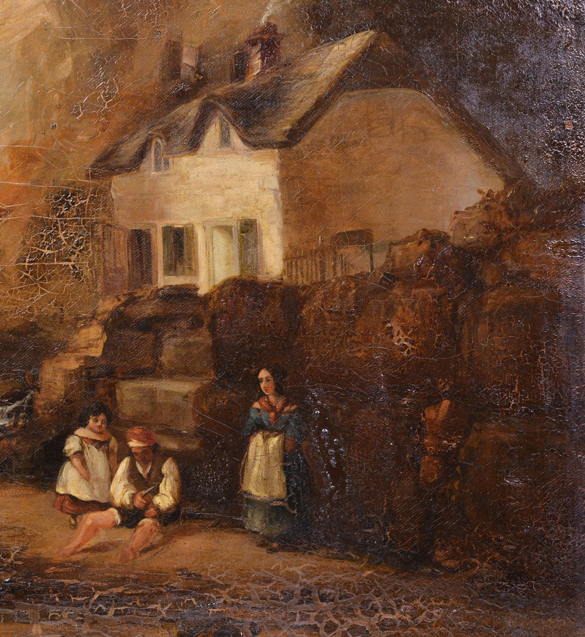 19th Century Oil Painting Sussex Coast Fishermen Returning Maritime Scene