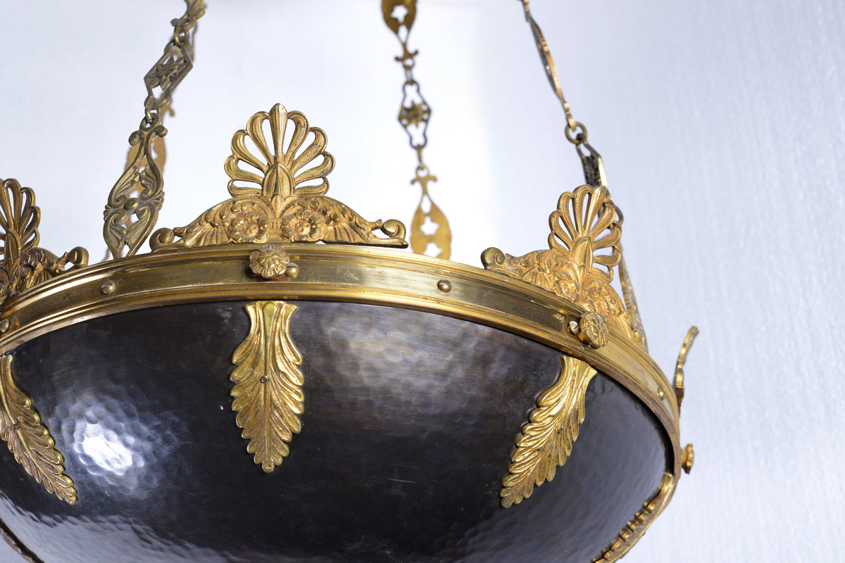 Antique Late 19th Century French Empire Gilt and Patinated Bronze Chandelier