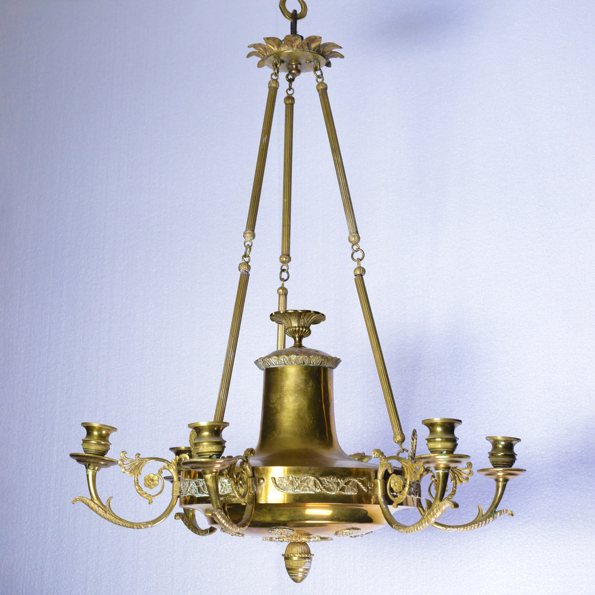 Antique 19th Century Empire Gilt Bronze Six Light Chandelier Floral Decoration